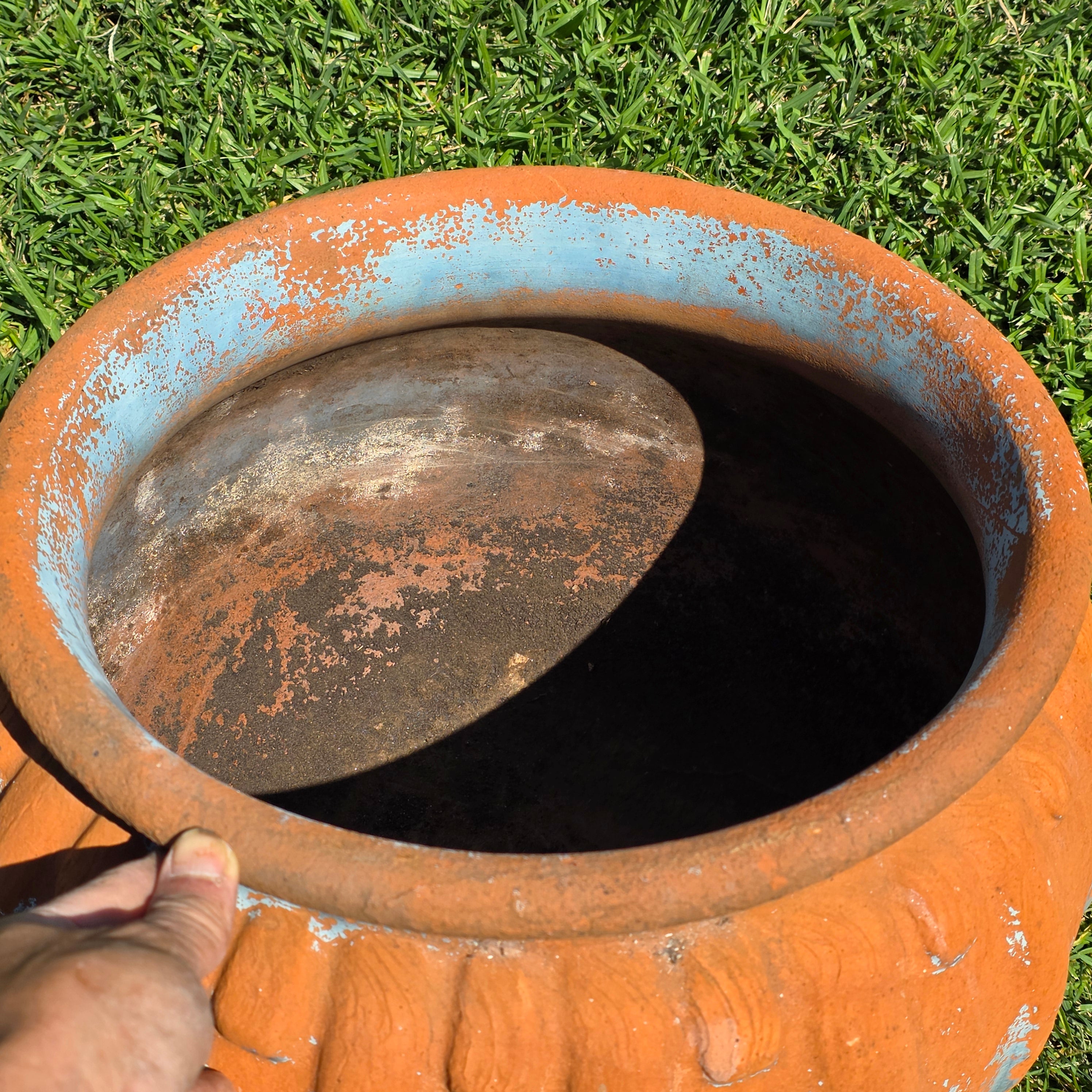 Vintage Stefani Brazil Terracotta Planter Large Ribbed Clay Pot Rustic 16"