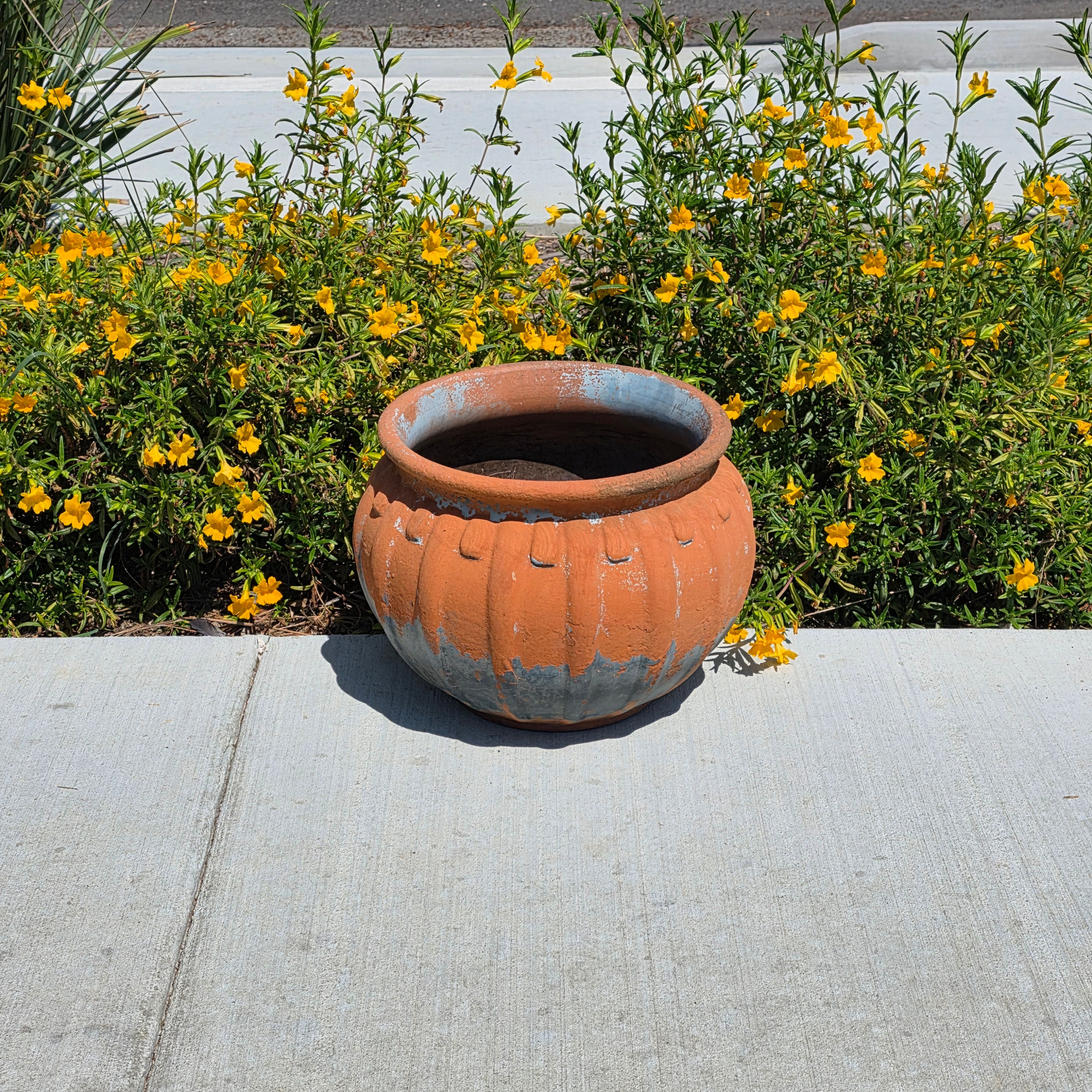 Vintage Stefani Brazil Terracotta Planter Large Ribbed Clay Pot Rustic 16"