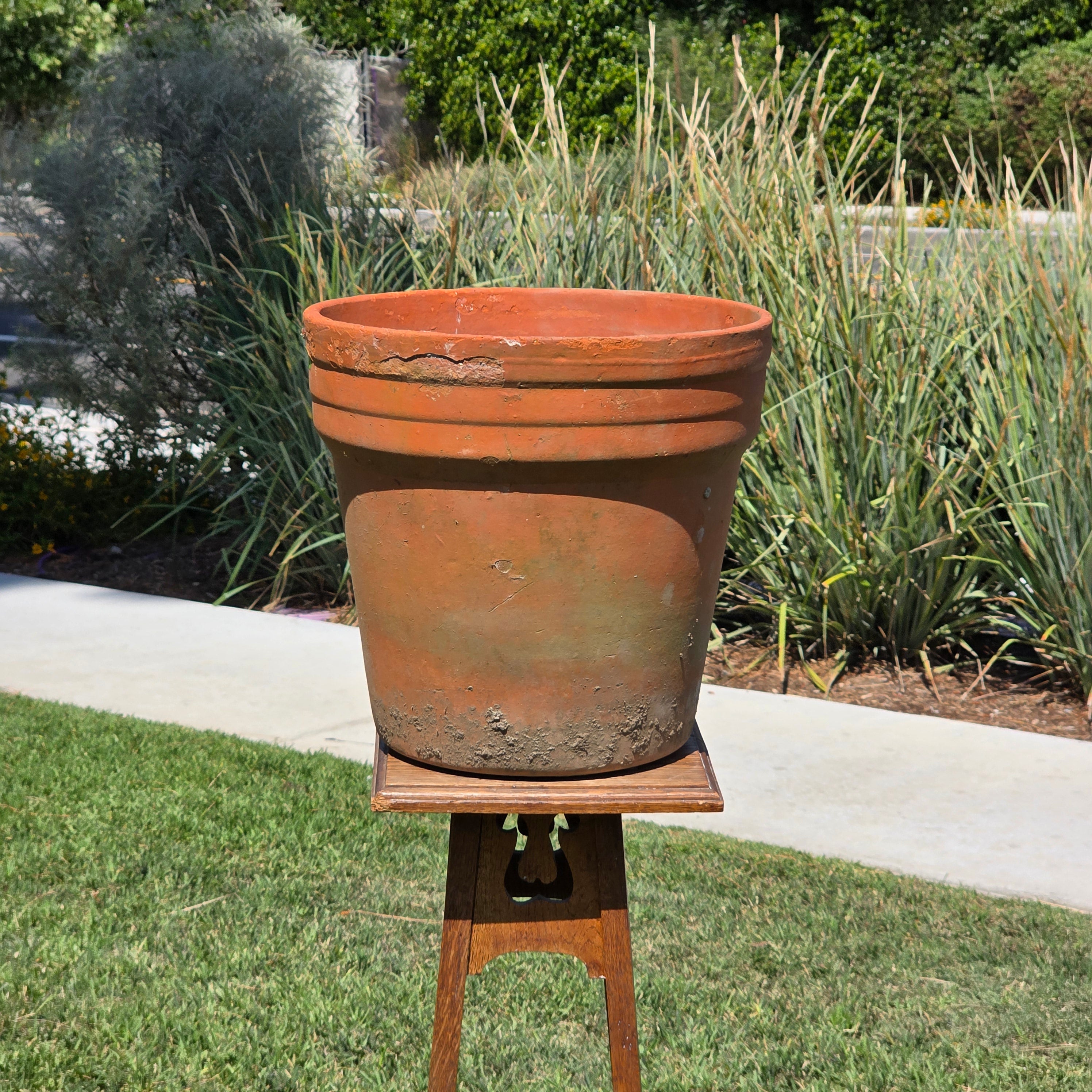 Vintage Terracotta Planter Large Aged Moss Patina Clay Pot Rustic Garden 15 x 15