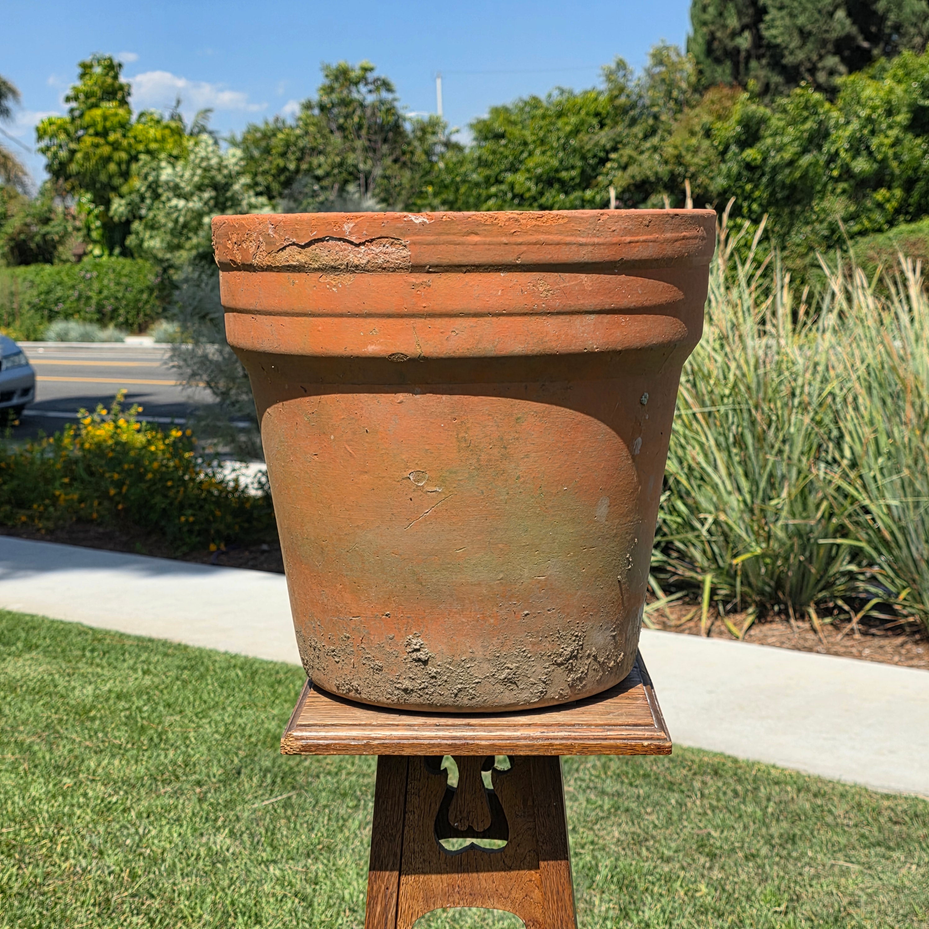 Vintage Terracotta Planter Large Aged Moss Patina Clay Pot Rustic Garden 15 x 15
