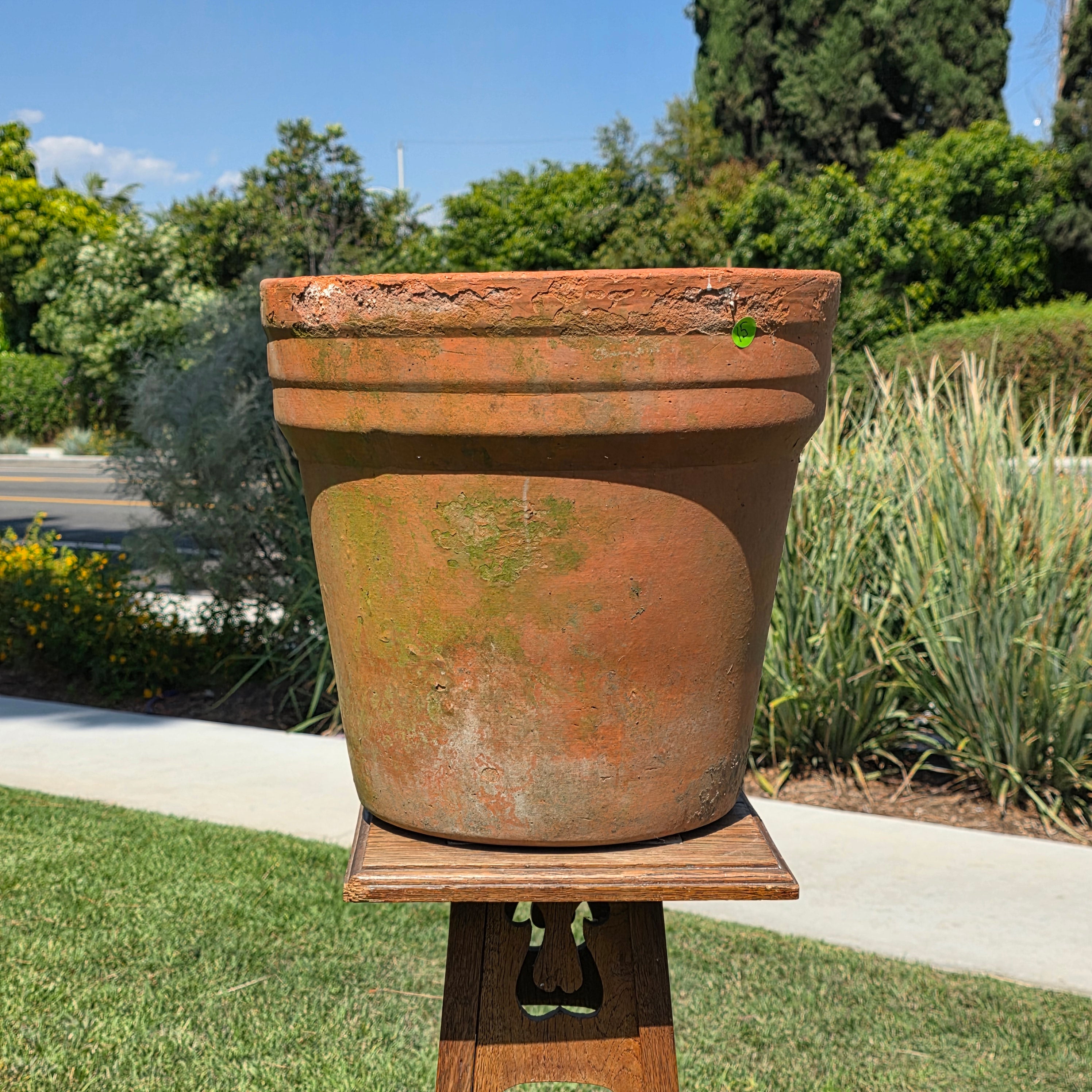 Vintage Terracotta Planter Large Aged Moss Patina Clay Pot Rustic Garden 15 x 15