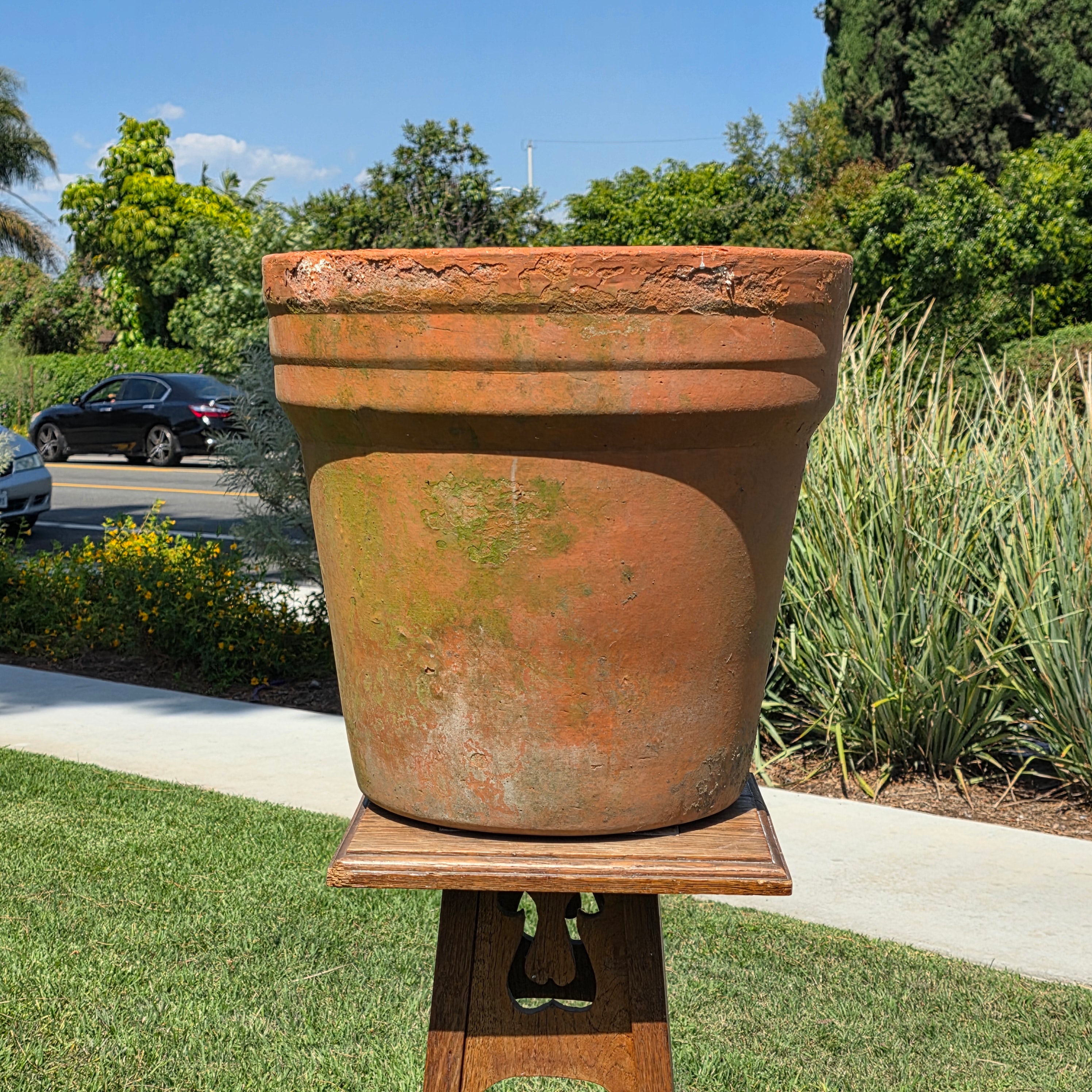 Vintage Terracotta Planter Large Aged Moss Patina Clay Pot Rustic Garden 15 x 15
