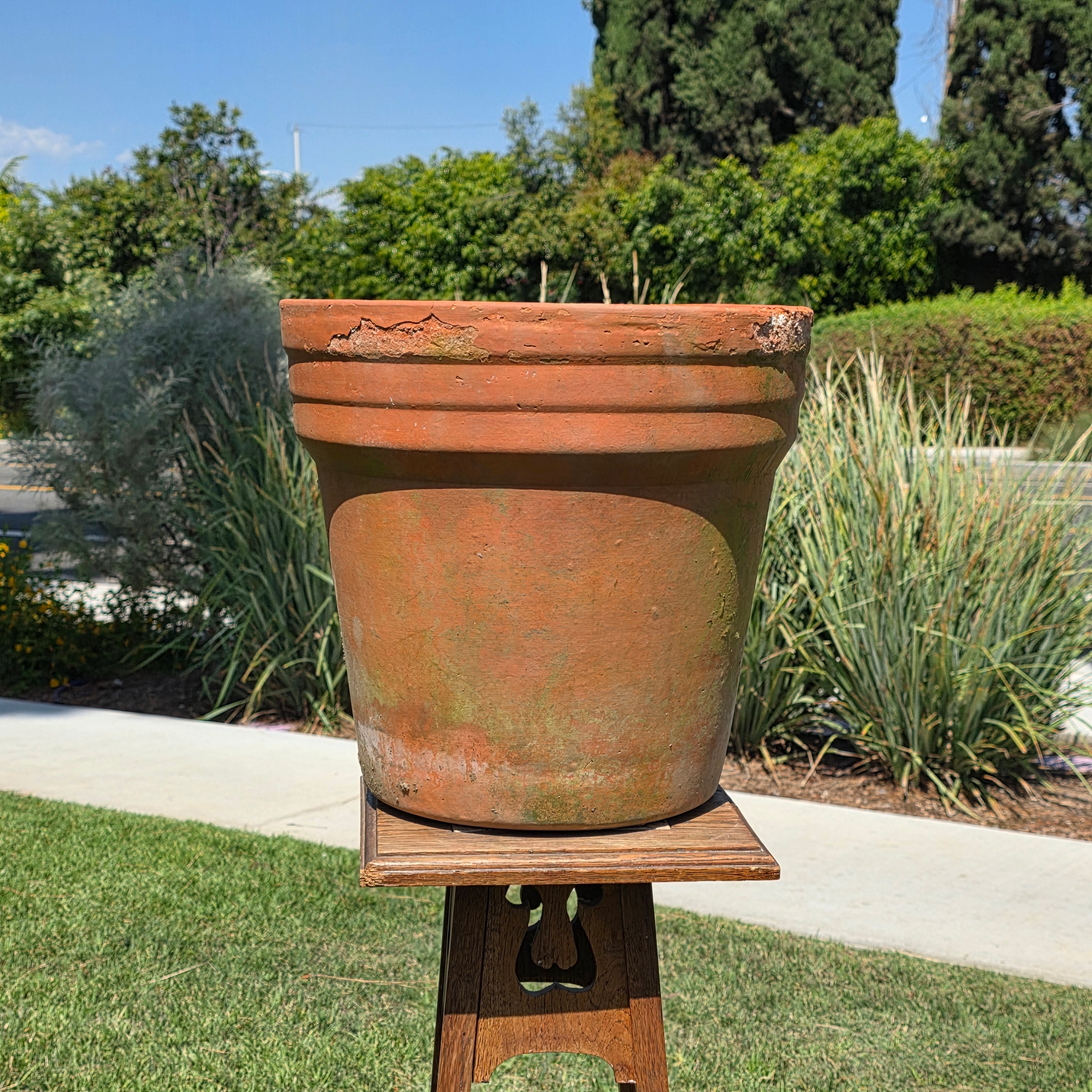 Vintage Terracotta Planter Large Aged Moss Patina Clay Pot Rustic Garden 15 x 15