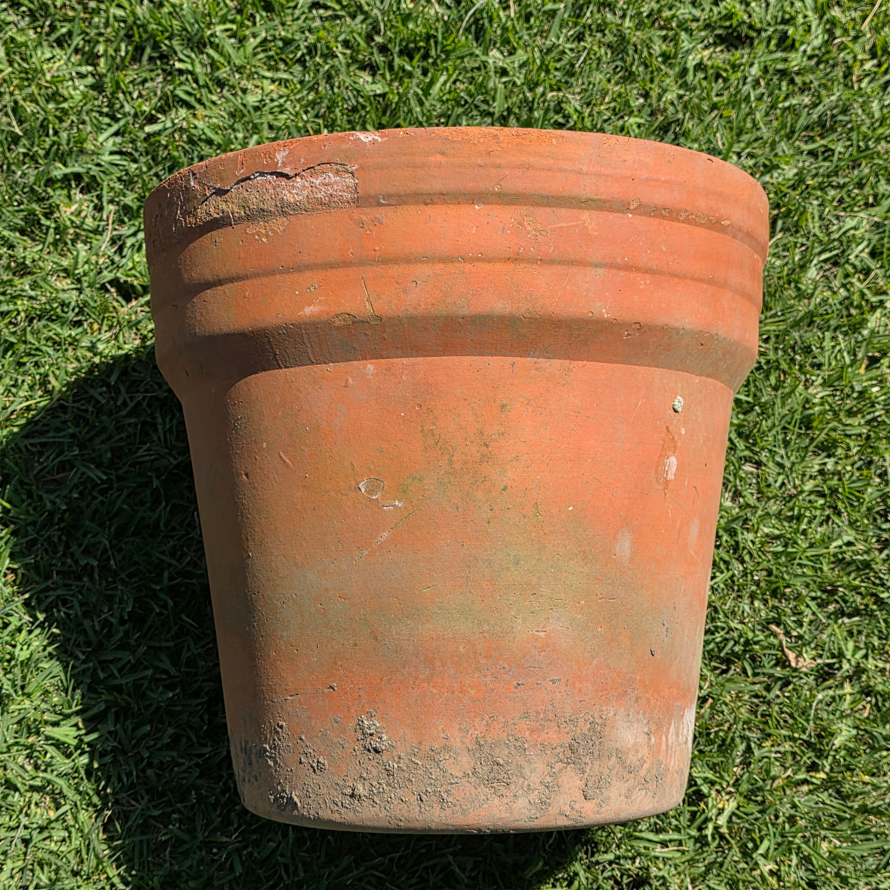 Vintage Terracotta Planter Large Aged Moss Patina Clay Pot Rustic Garden 15 x 15