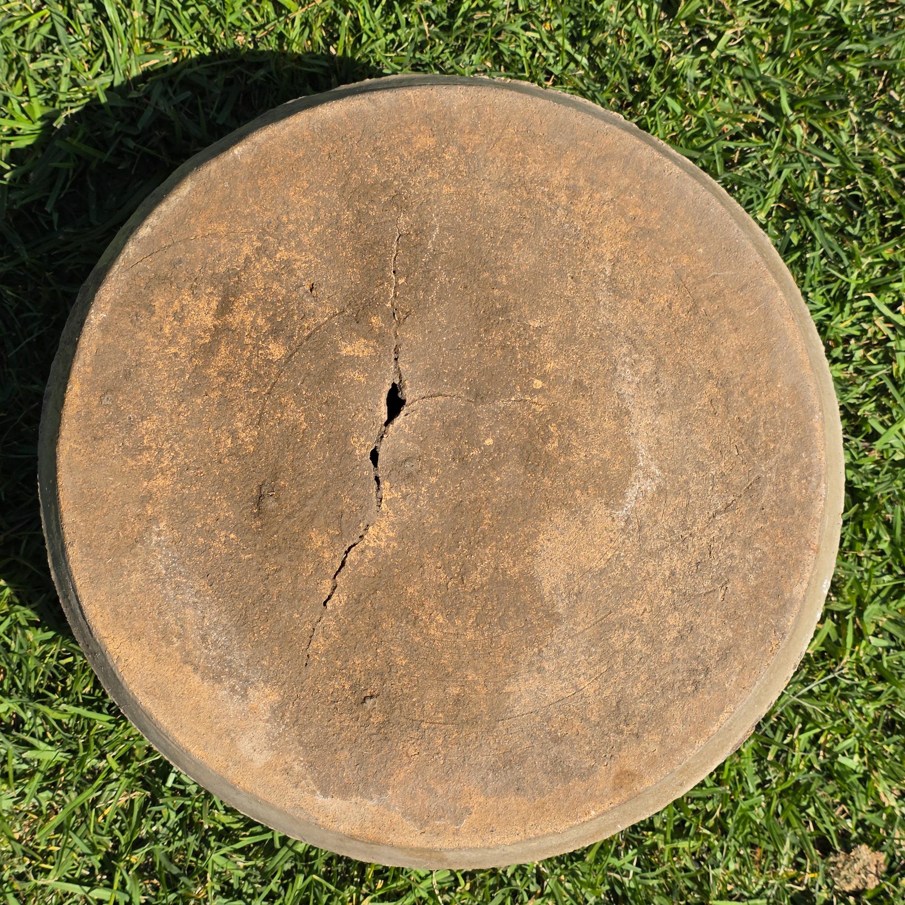 Vintage Studio Pottery Planter Brutalist Etched Olive Tan Stoneware Bowl 13"