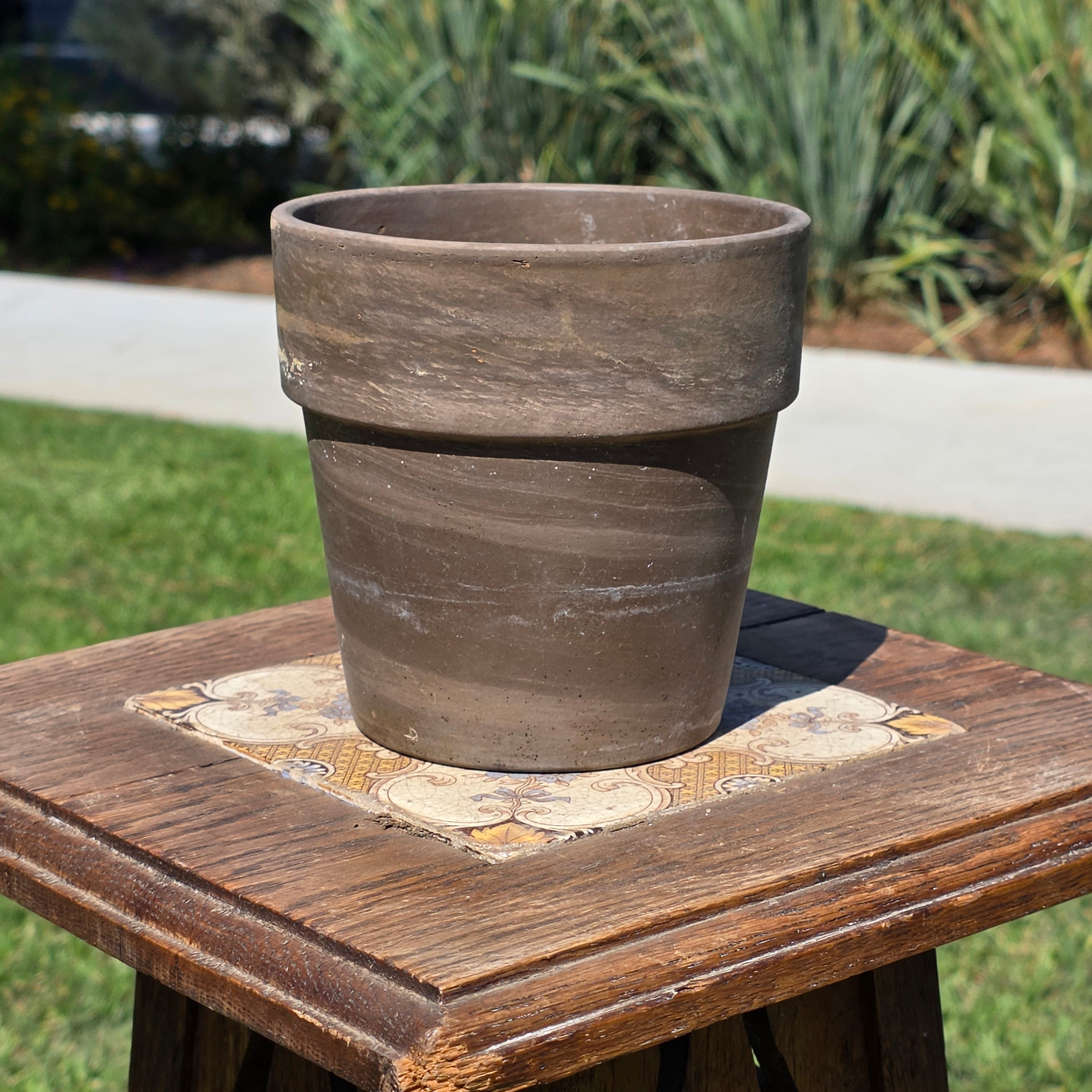 Vintage Basalt Clay Planter 5" Marbled Agateware Studio Pottery Flower Pot Brown
