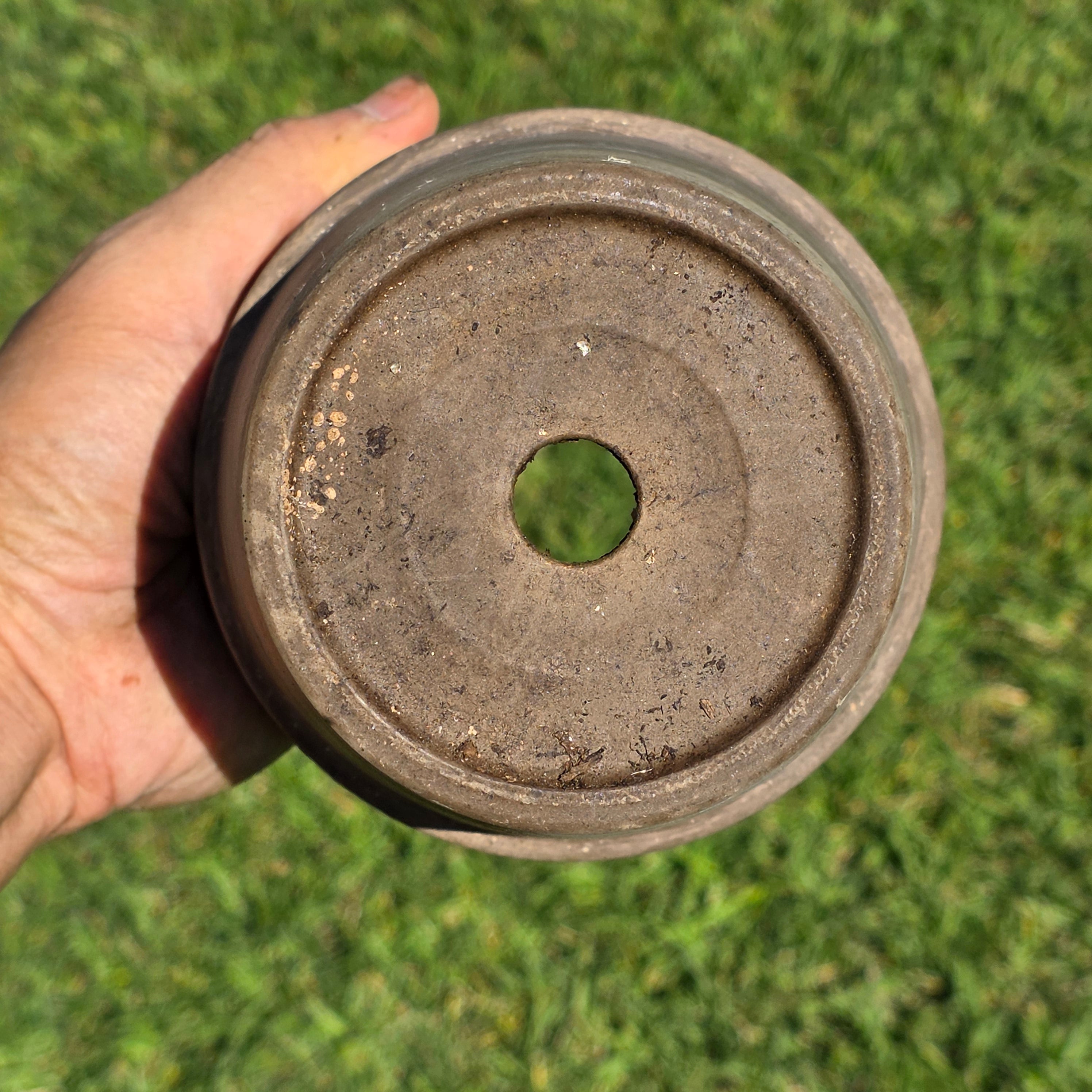Vintage Basalt Clay Planter 5" Marbled Agateware Studio Pottery Flower Pot Brown