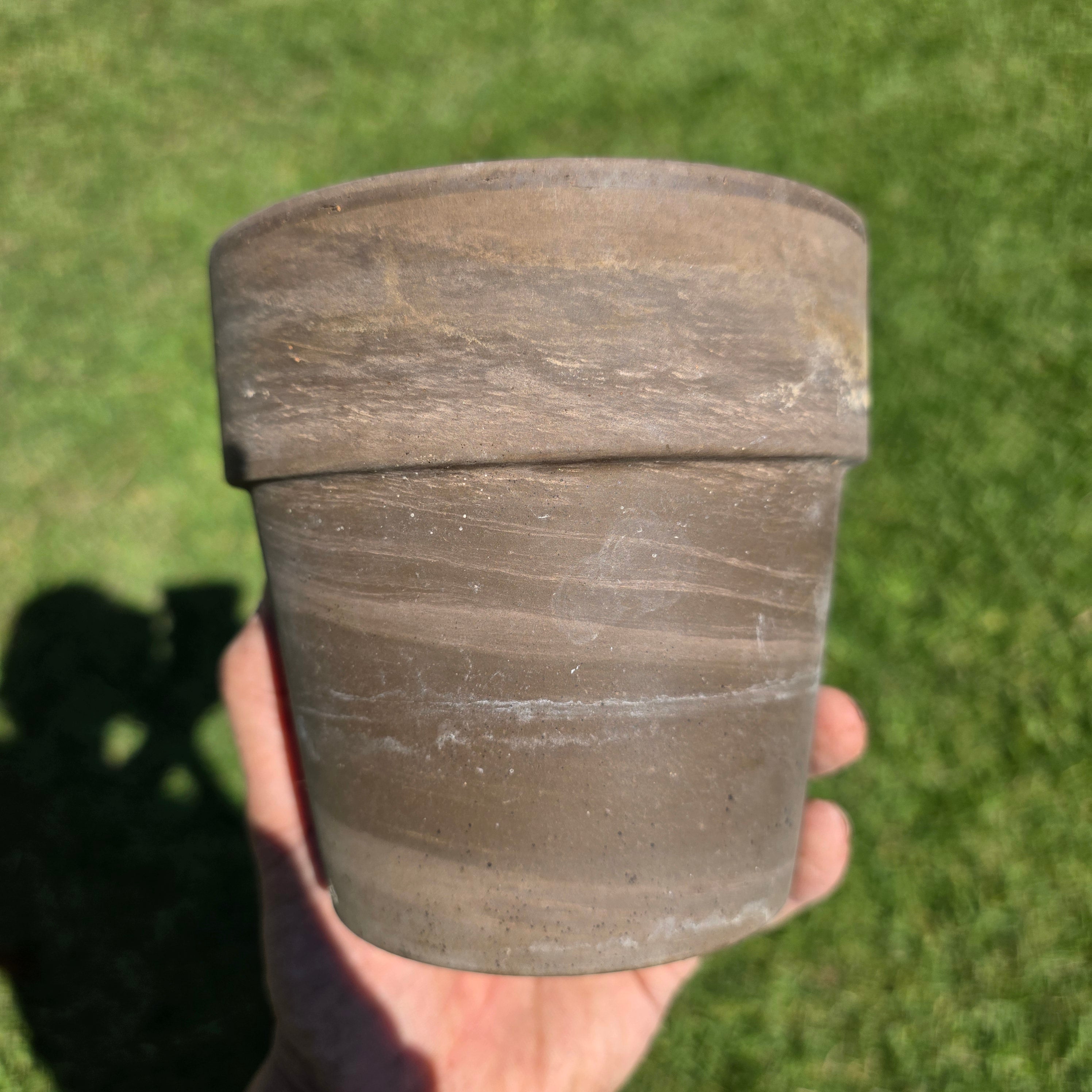 Vintage Basalt Clay Planter 5" Marbled Agateware Studio Pottery Flower Pot Brown