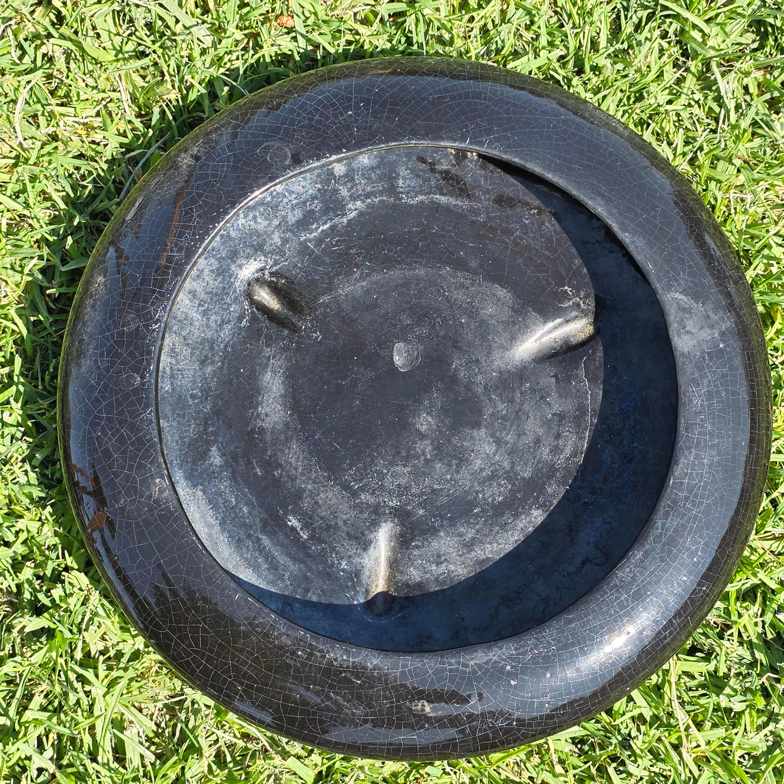 Vintage Mid Century Modern Black Glazed Ikebana Vase Planter Pottery Crazing 12"