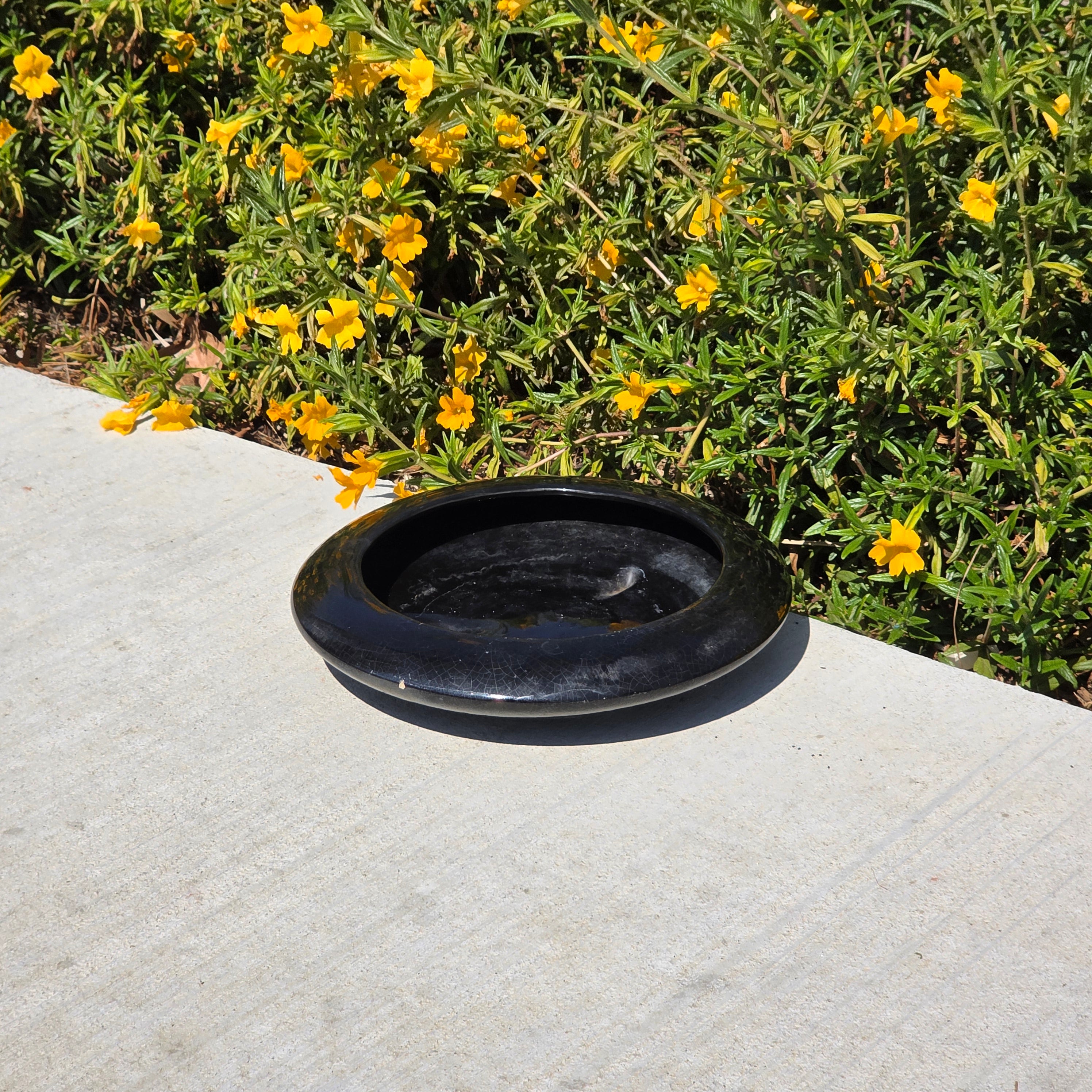 Vintage Mid Century Modern Black Glazed Ikebana Vase Planter Pottery Crazing 12"