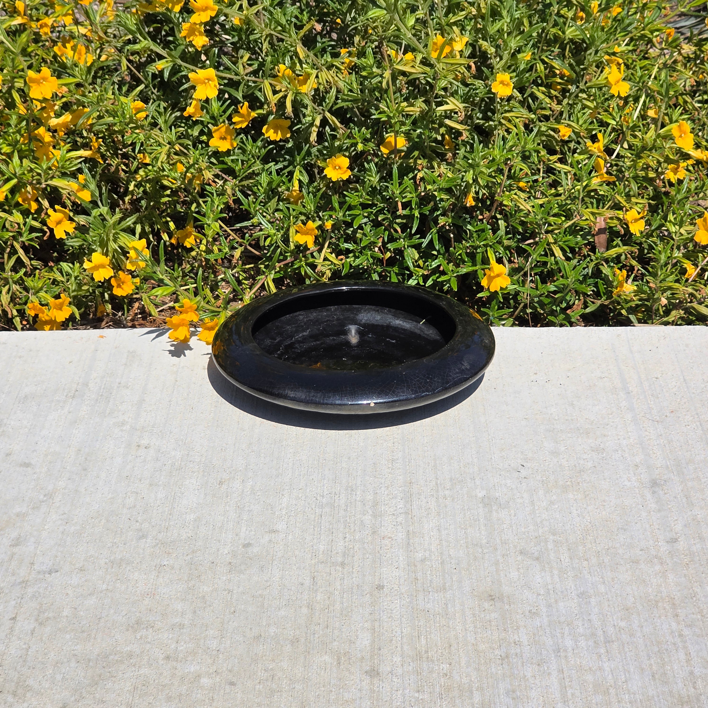 Vintage Mid Century Modern Black Glazed Ikebana Vase Planter Pottery Crazing 12"