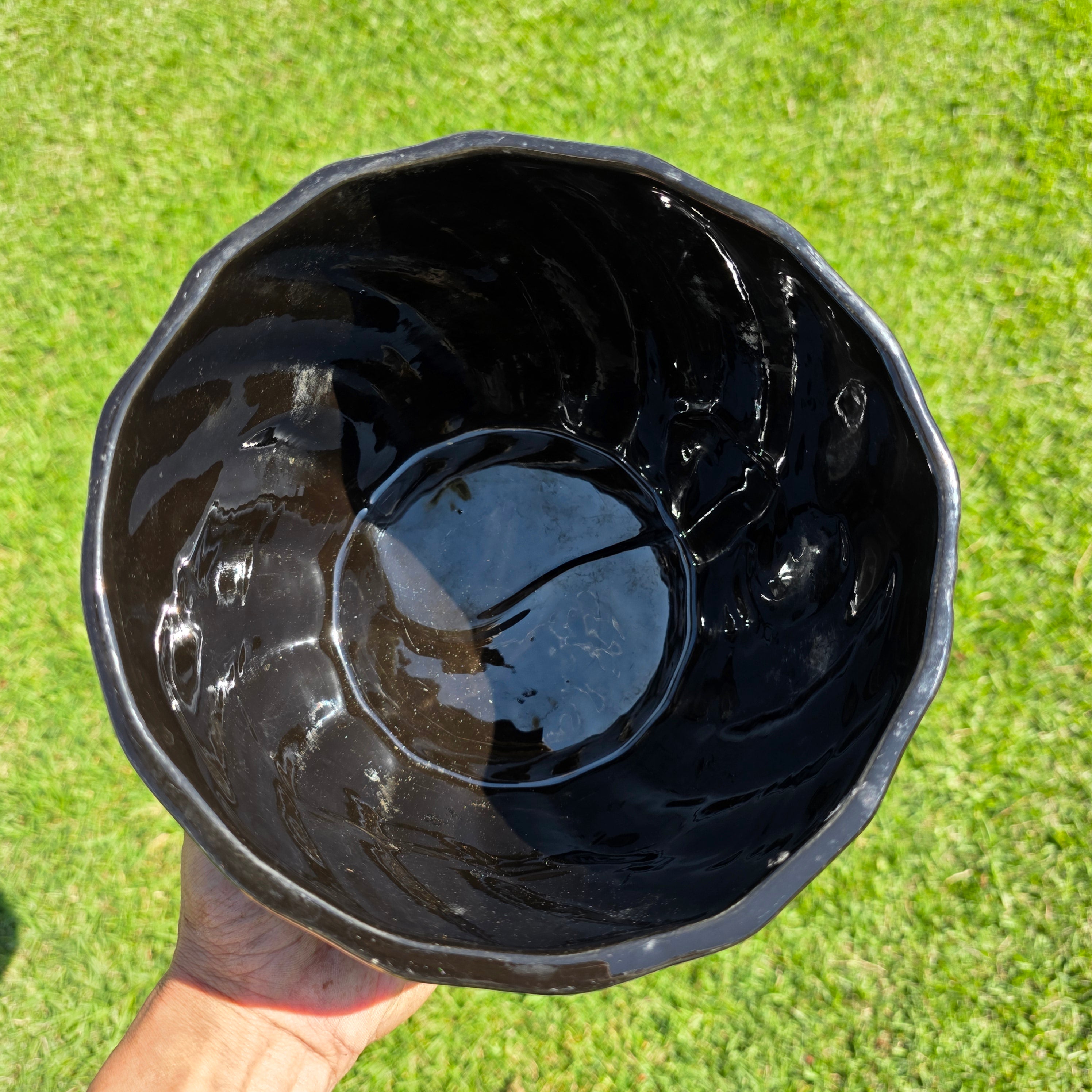 Vintage Keramos Chicago IL USA Black Swirl Planter Mid Century Pottery DS-8