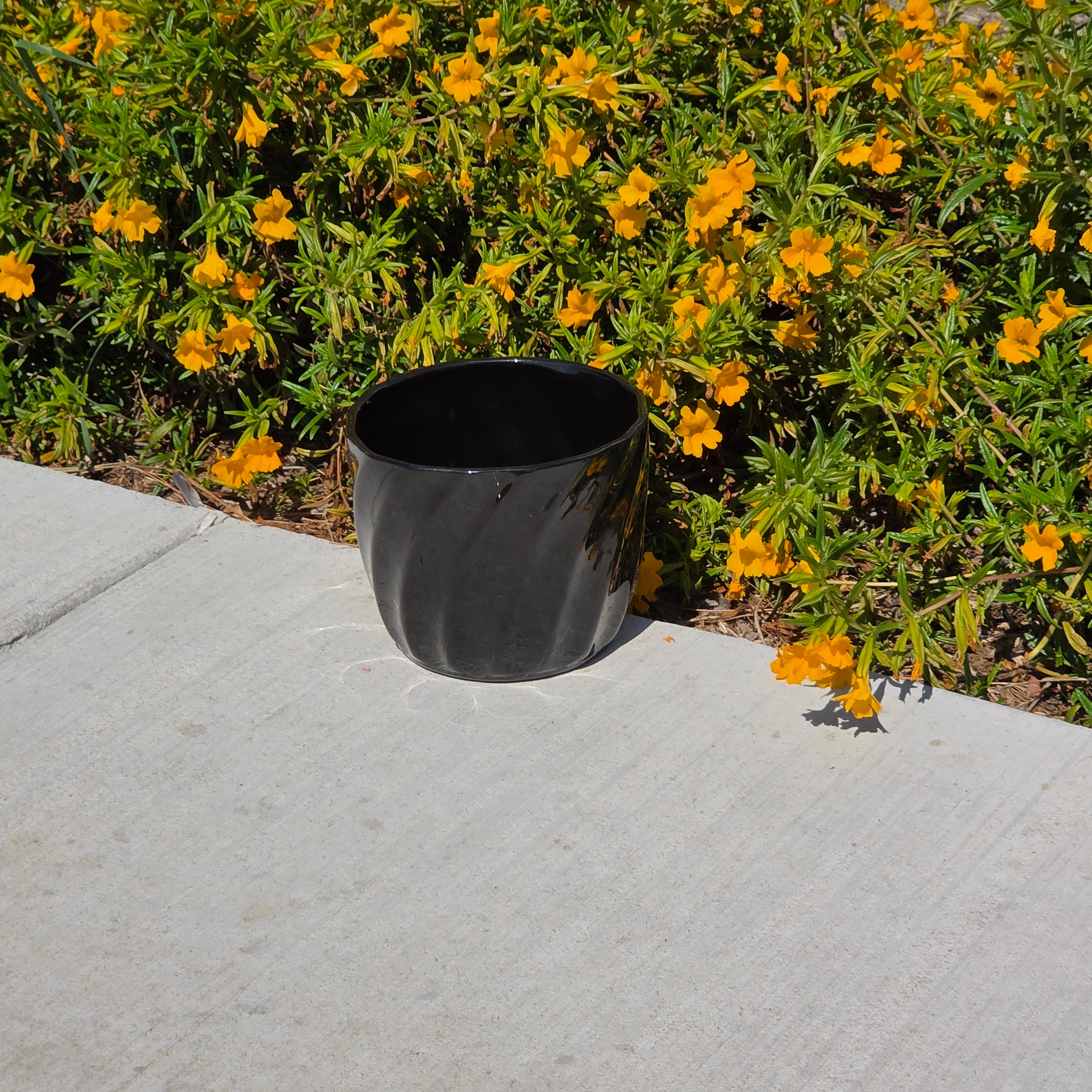 Vintage Keramos Chicago IL USA Black Swirl Planter Mid Century Pottery DS-8
