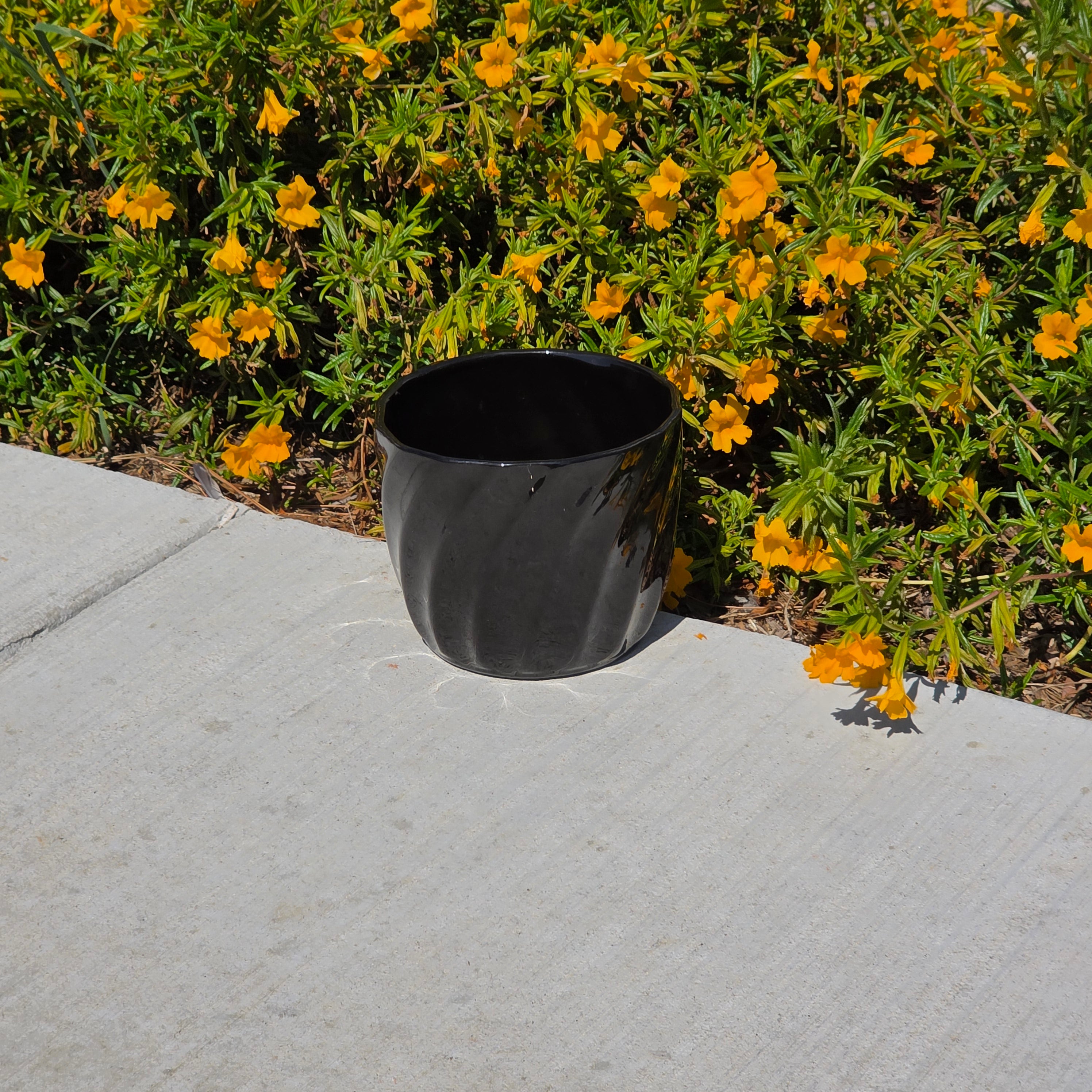 Vintage Keramos Chicago IL USA Black Swirl Planter Mid Century Pottery DS-8
