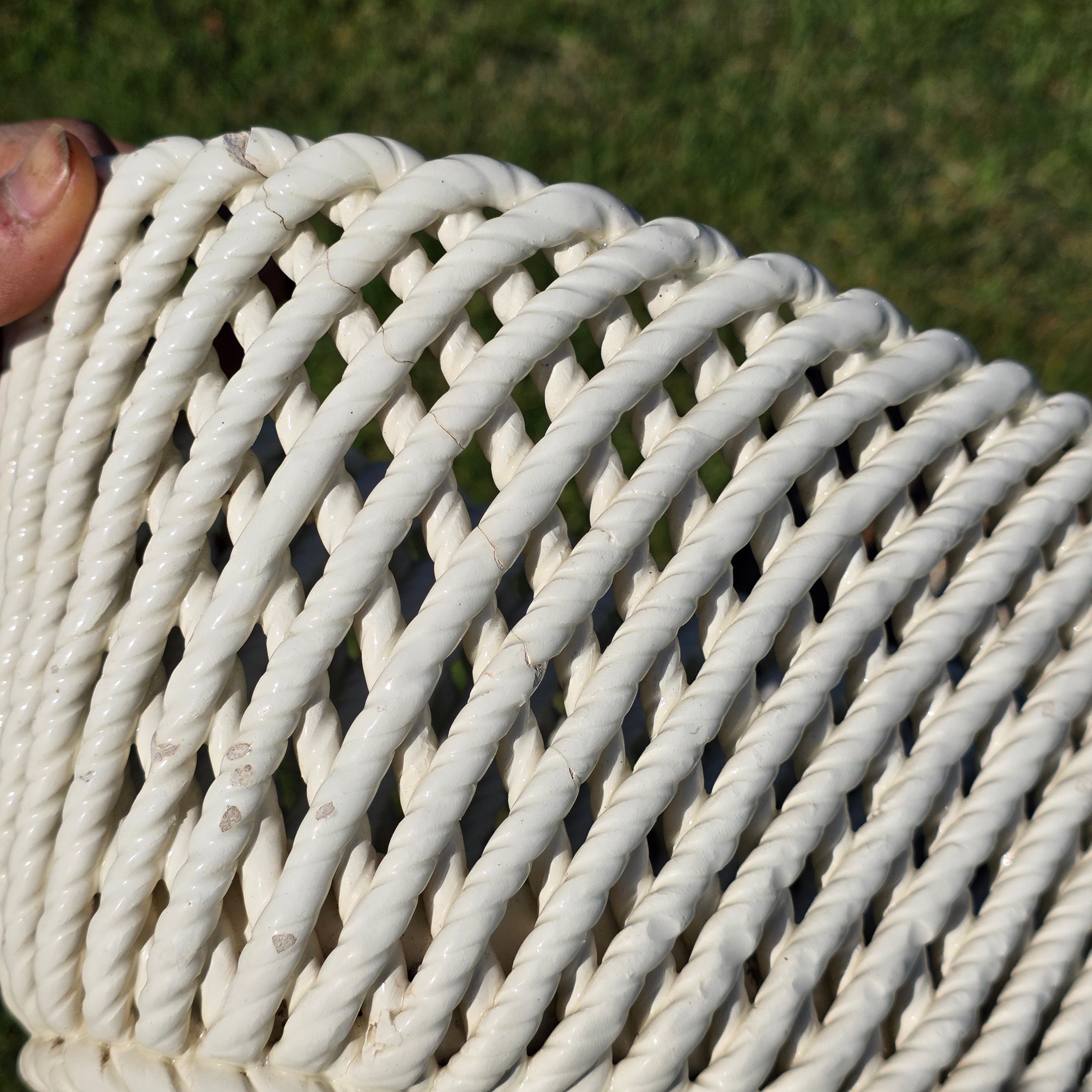 Vintage Spain White Ceramic Woven Basket Planter Large Rectangular Lattice 14"