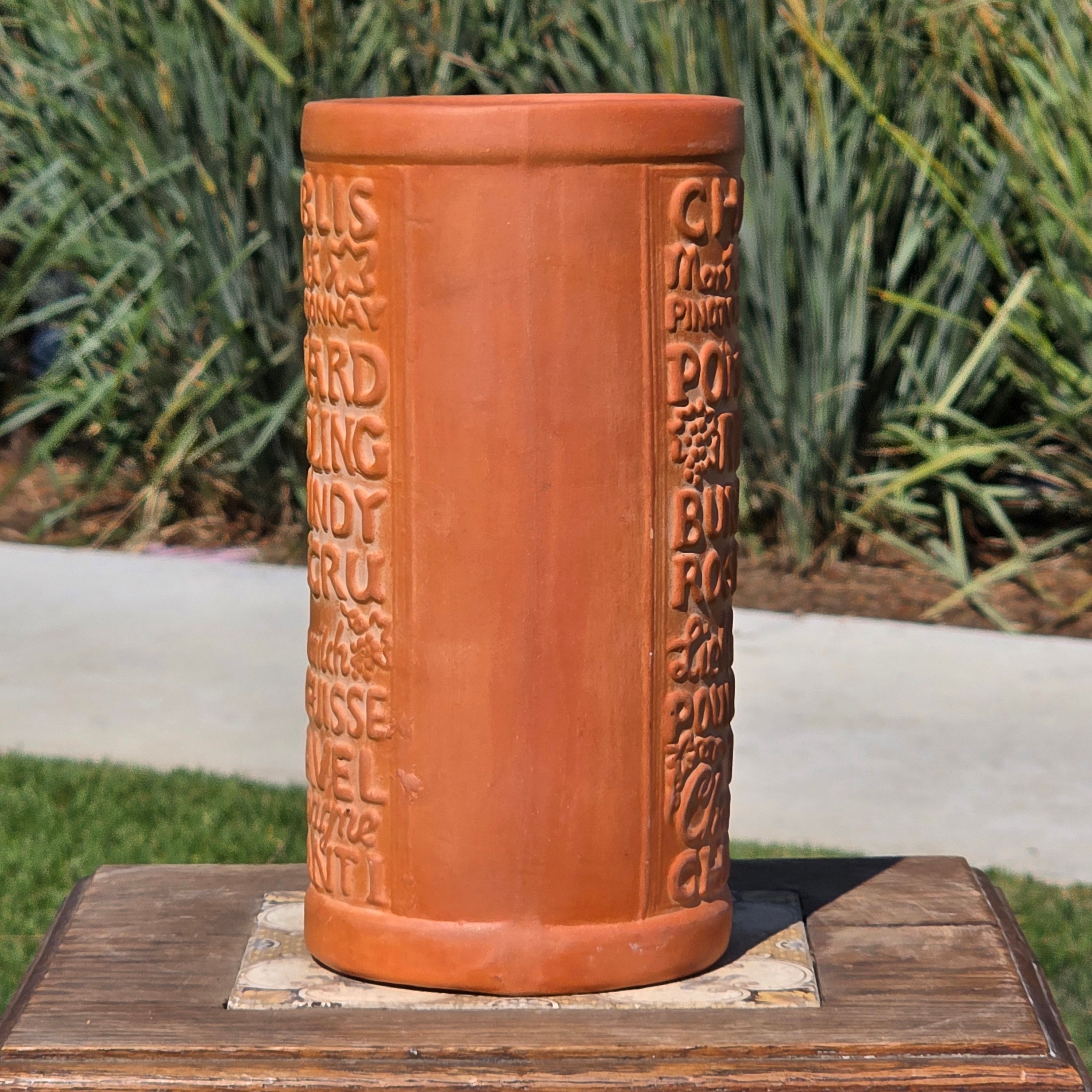 Vintage Terracotta Wine Cooler Planter Embossed Wine Names French Style Kitchen