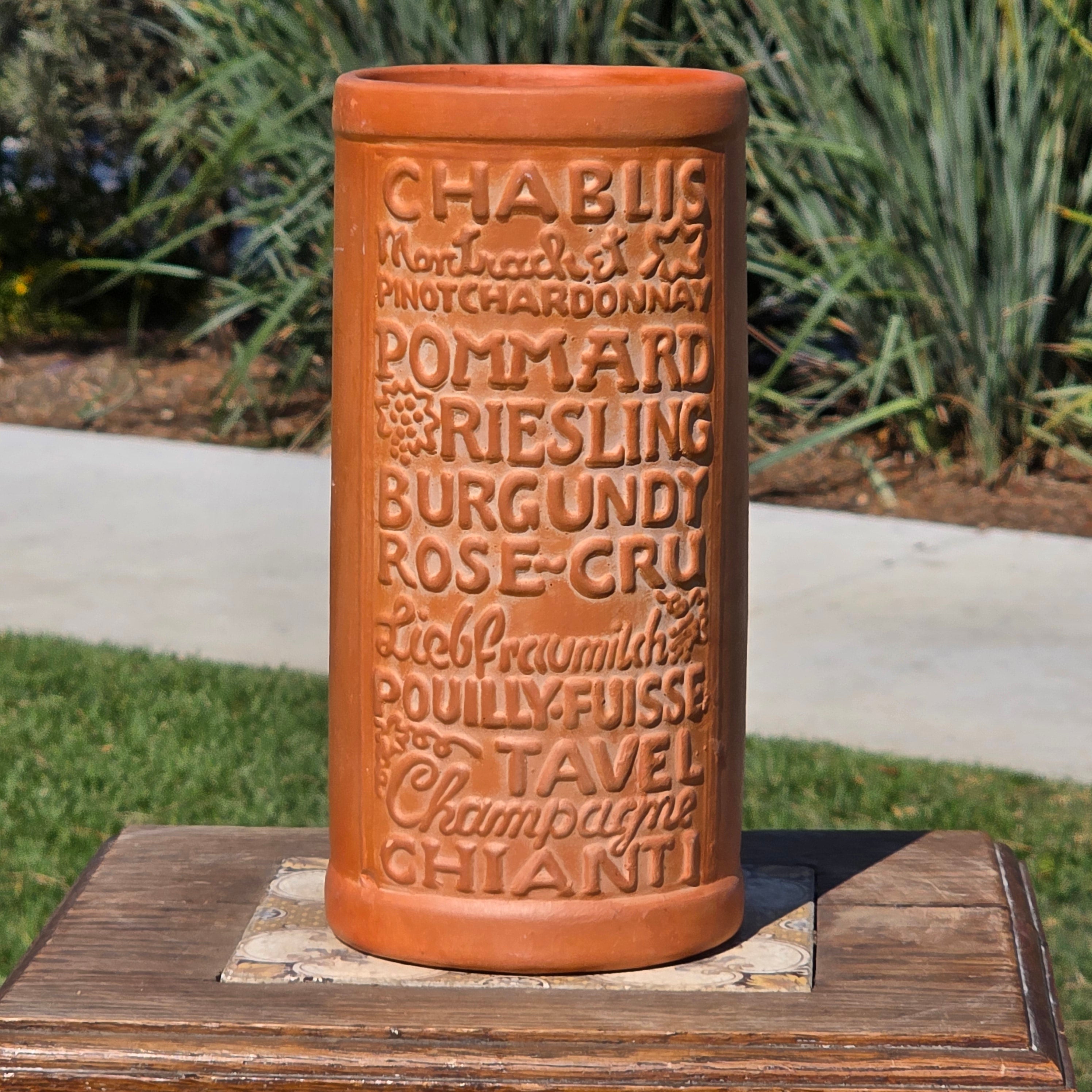 Vintage Terracotta Wine Cooler Planter Embossed Wine Names French Style Kitchen