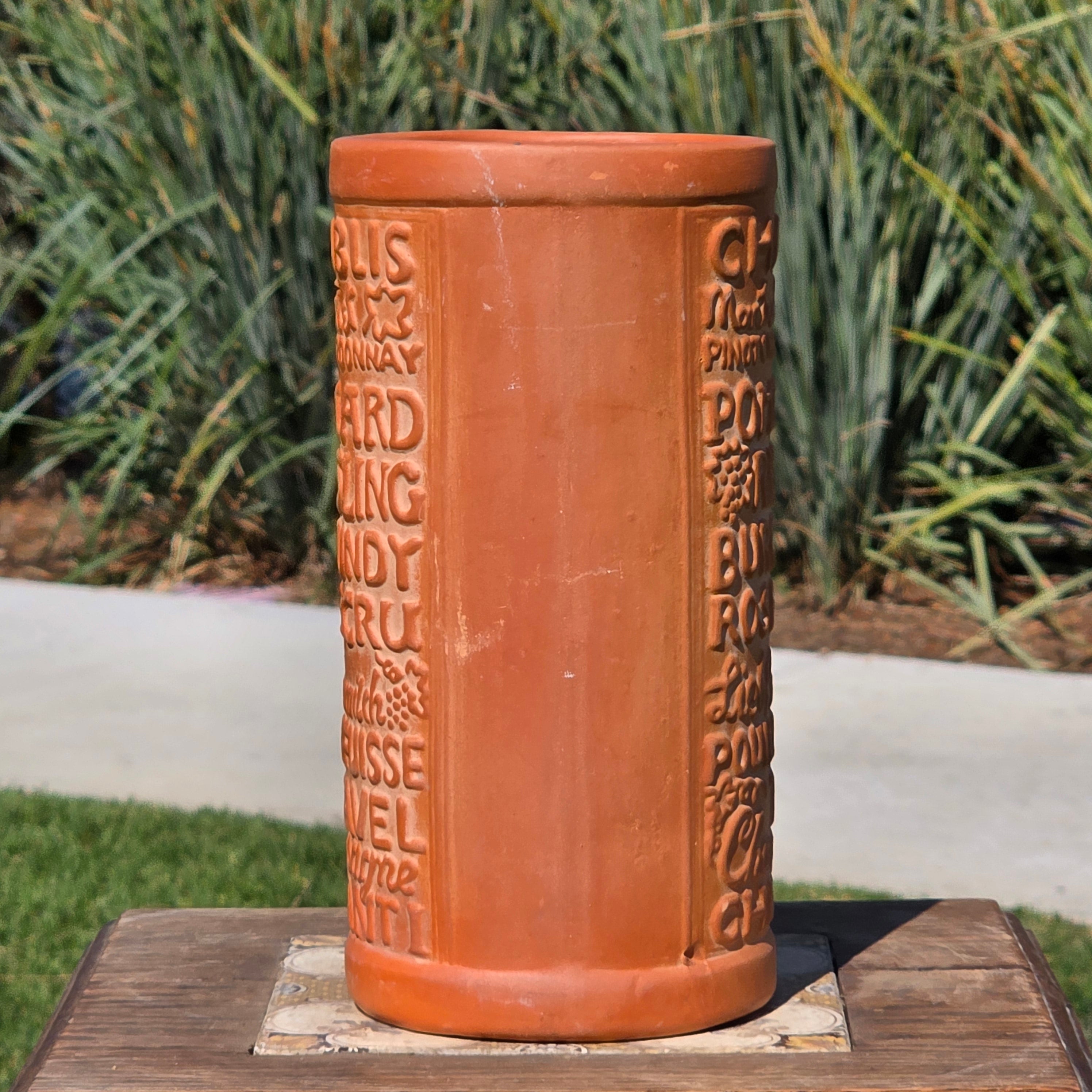 Vintage Terracotta Wine Cooler Planter Embossed Wine Names French Style Kitchen