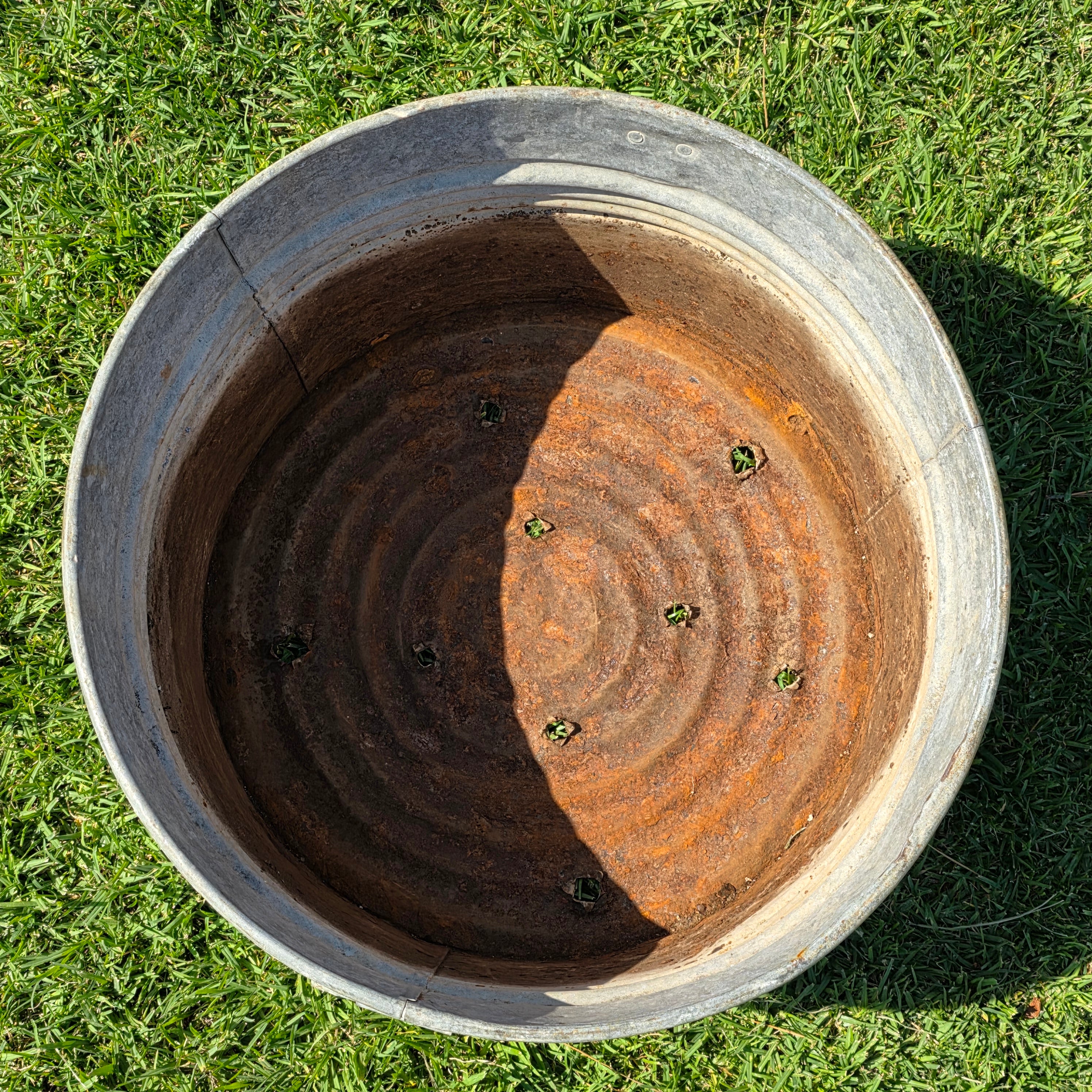 Vintage Galvanized Metal Wash Tub Planter Round Large 20" Herb Garden Rustic Pot