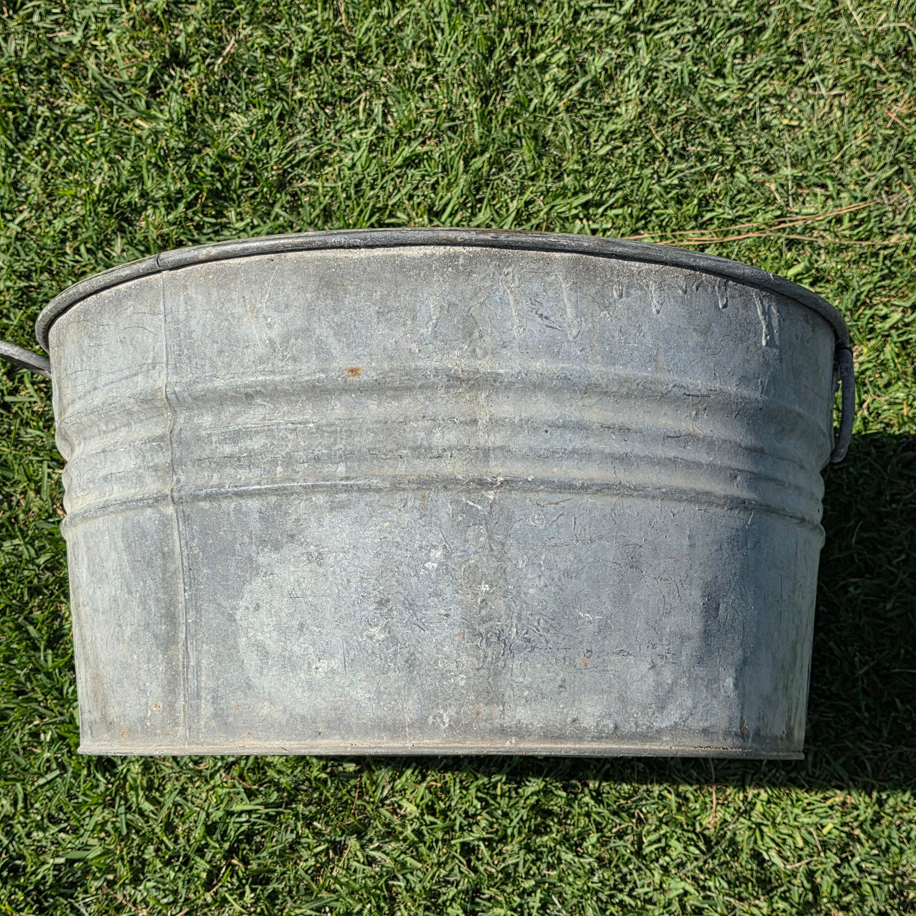 Vintage Galvanized Metal Wash Tub Planter Round Large 20" Herb Garden Rustic Pot