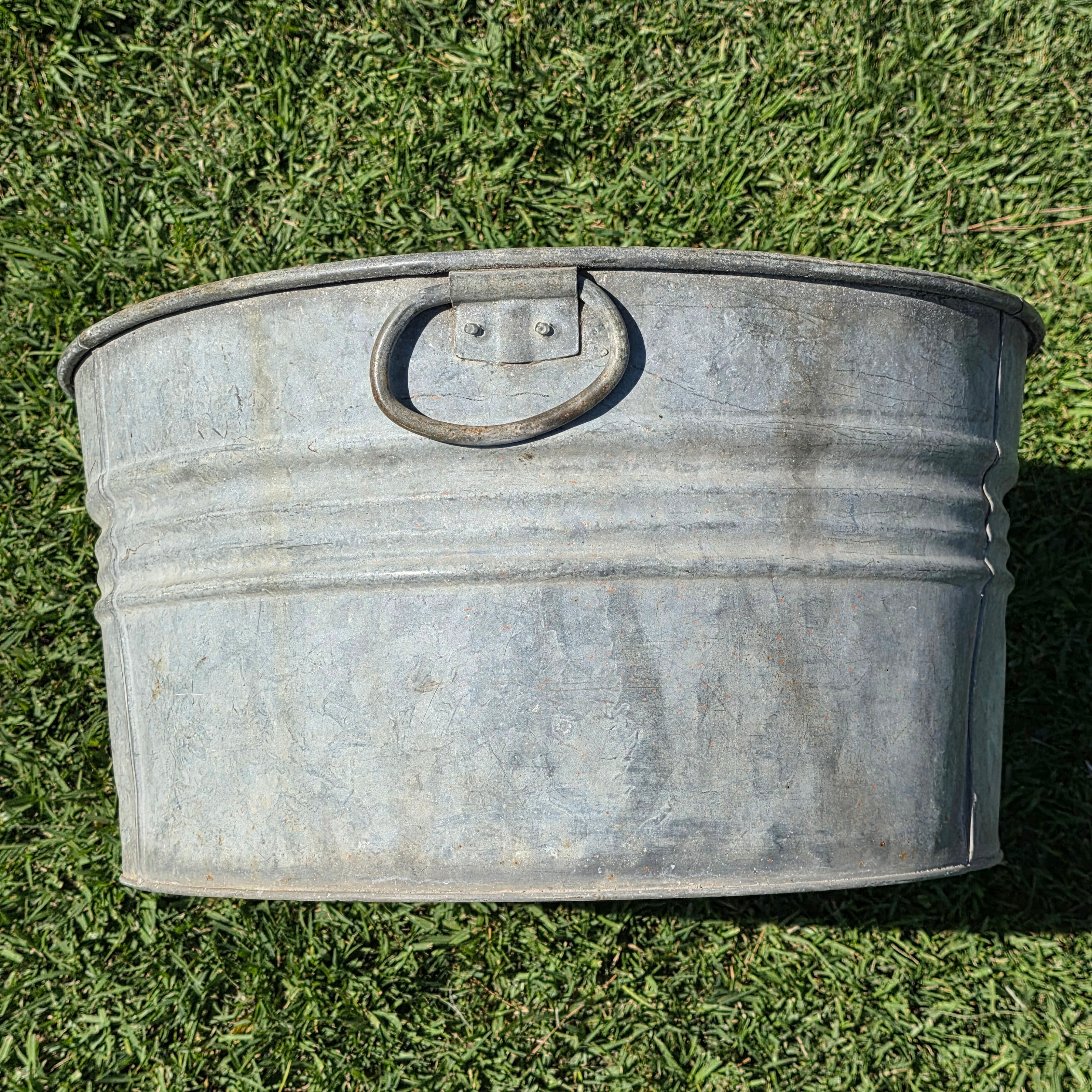 Vintage Galvanized Metal Wash Tub Planter Round Large 20" Herb Garden Rustic Pot