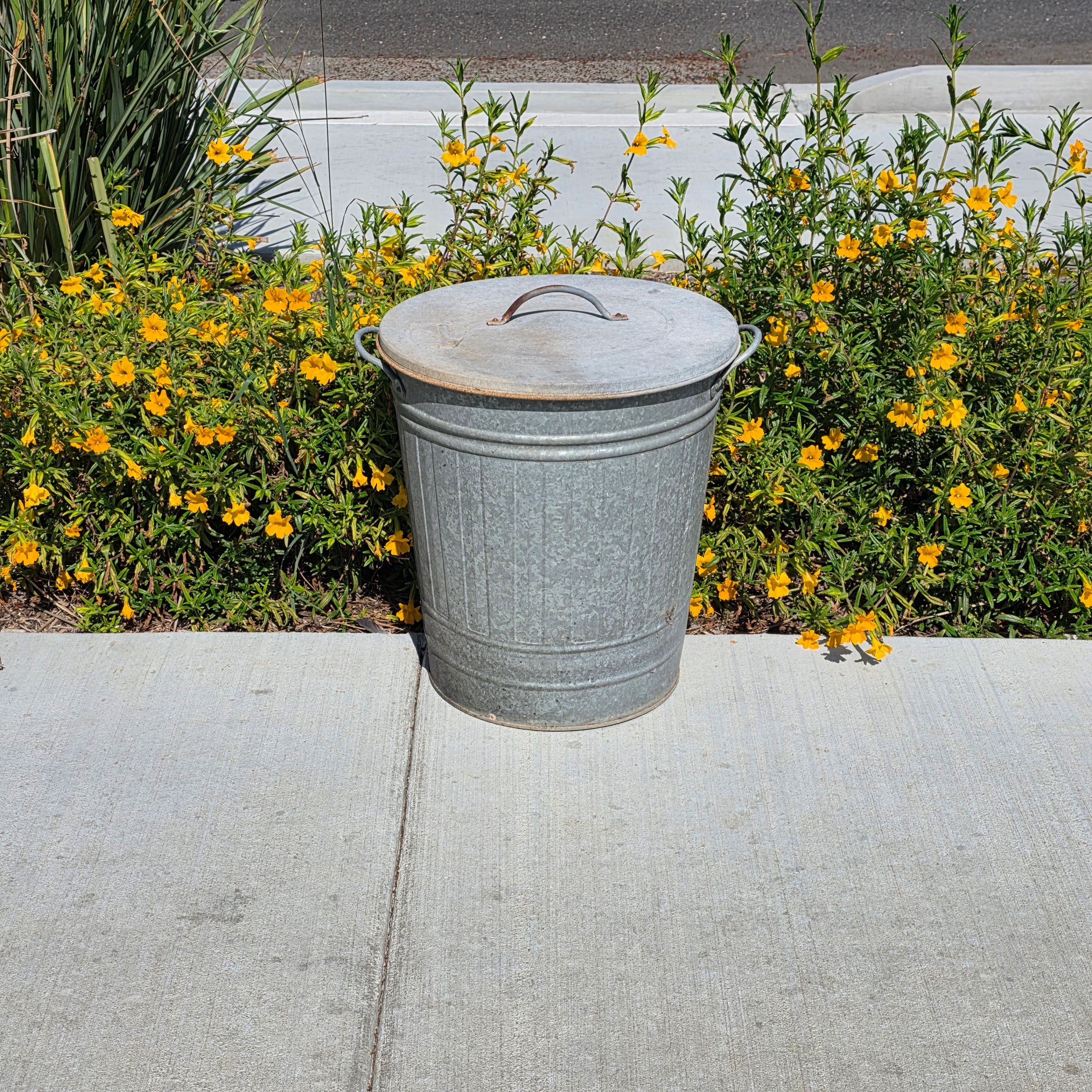 Vintage Galvanized Steel Ash Can with Lid 10 Gallon Rustic Fireplace Wood Storage