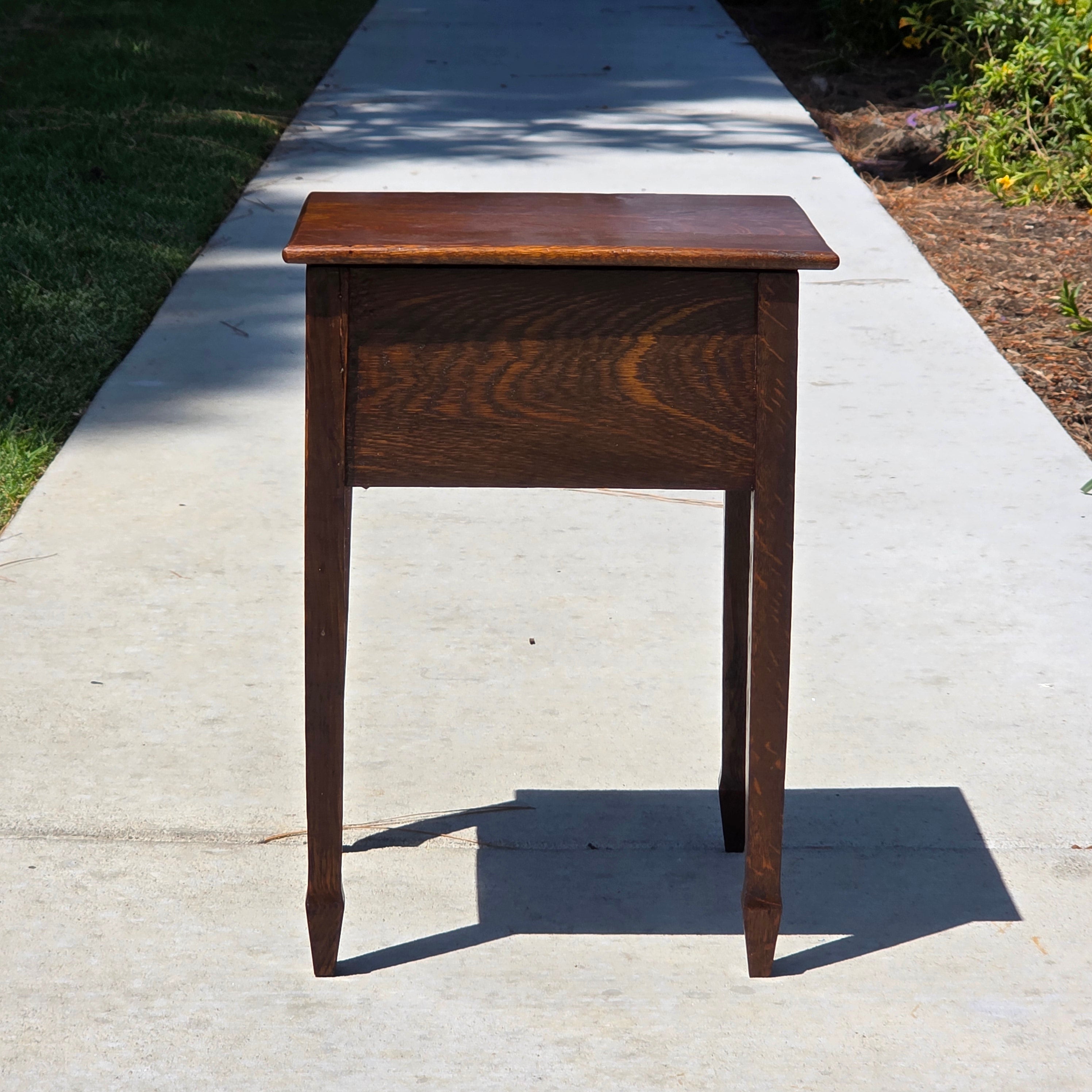 Antique Late Victorian Sewing Box Table 1890s English Tiger Oak Work Box Storage
