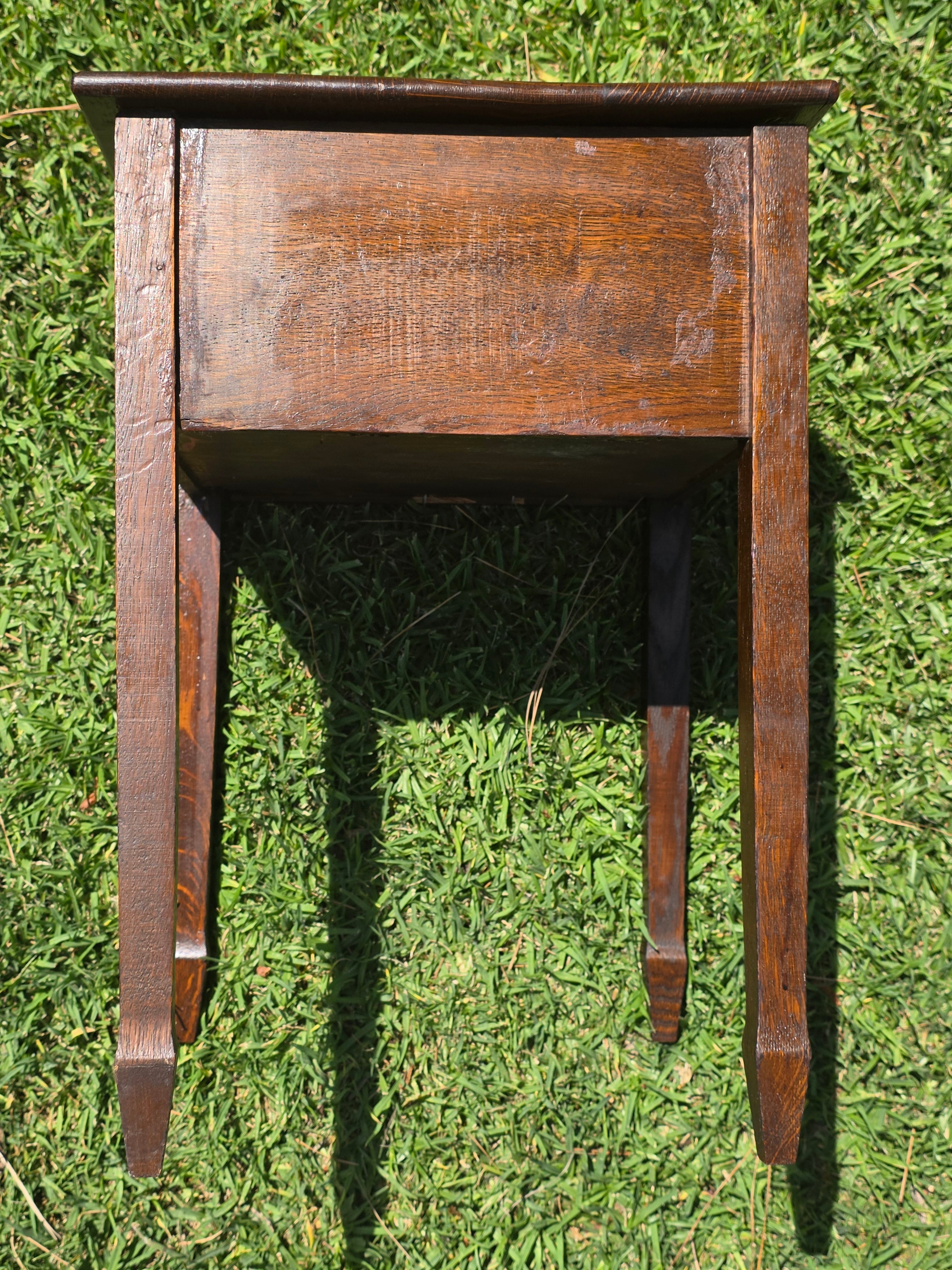 Antique Late Victorian Sewing Box Table 1890s English Tiger Oak Work Box Storage