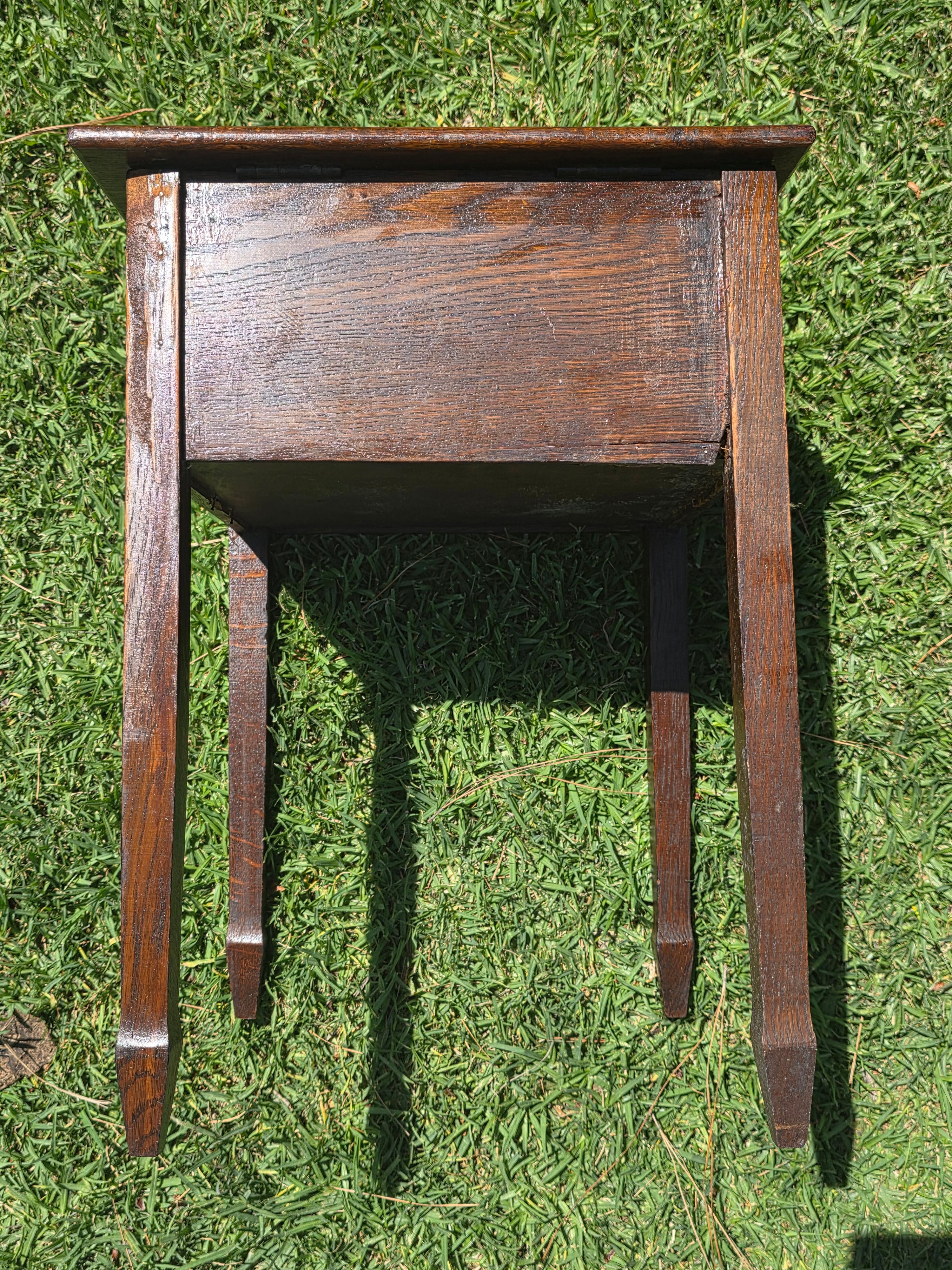 Antique Late Victorian Sewing Box Table 1890s English Tiger Oak Work Box Storage