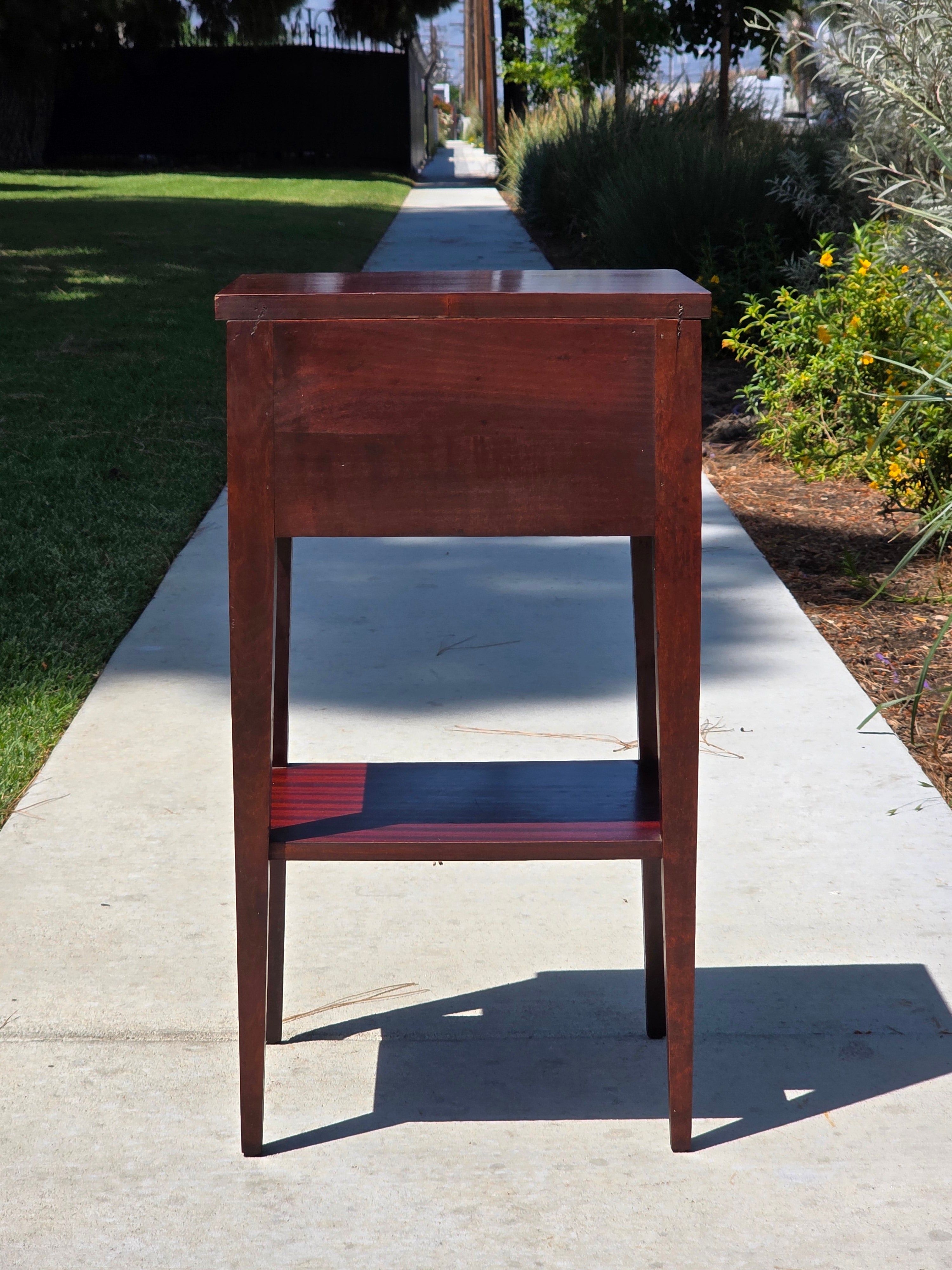 Antique Federal Style Mahogany Side Table Nightstand Tapered Legs Drawer 29"H
