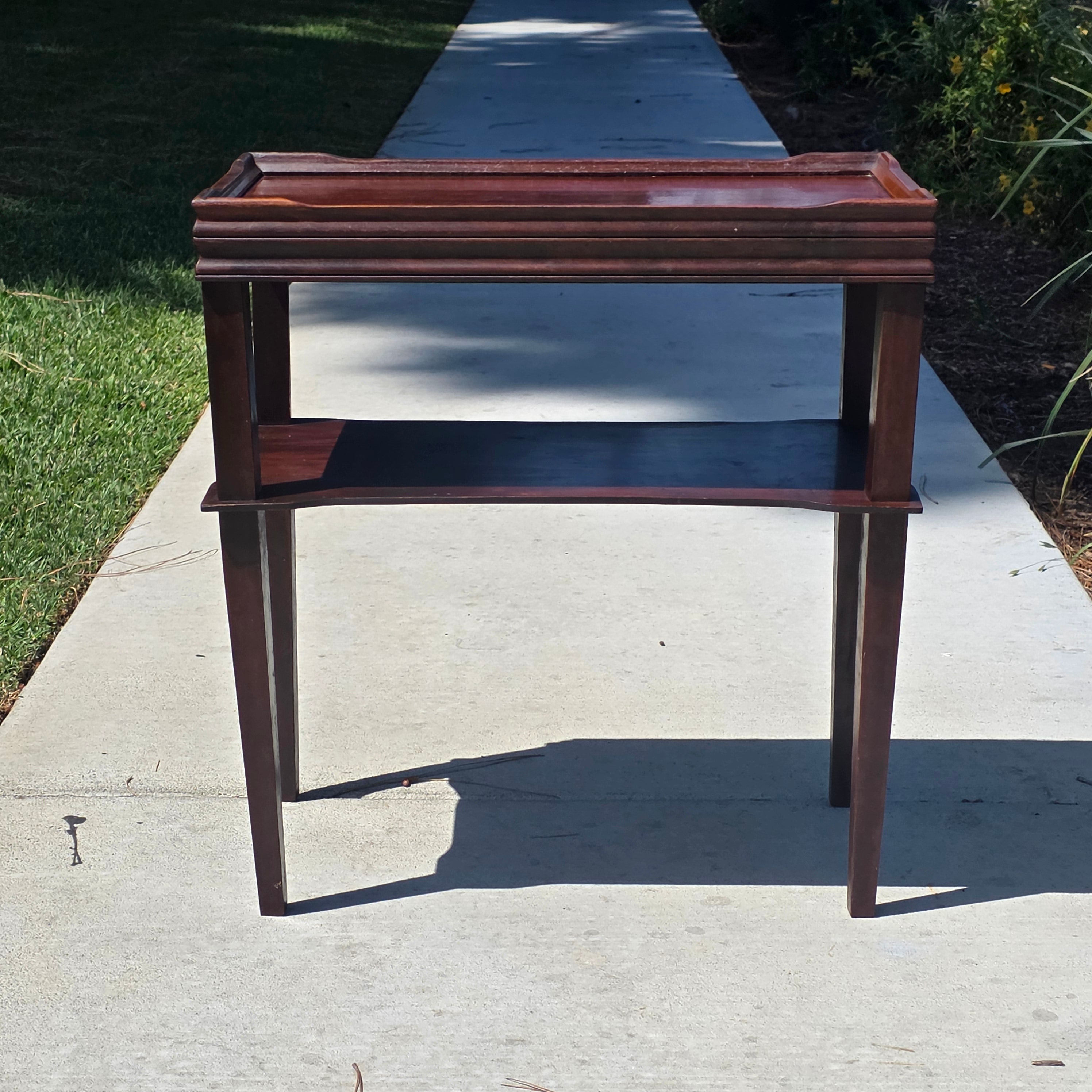 Vintage Mahogany 2-Tier Side Table Nightstand Tray Top Teacart Knockdown Brown