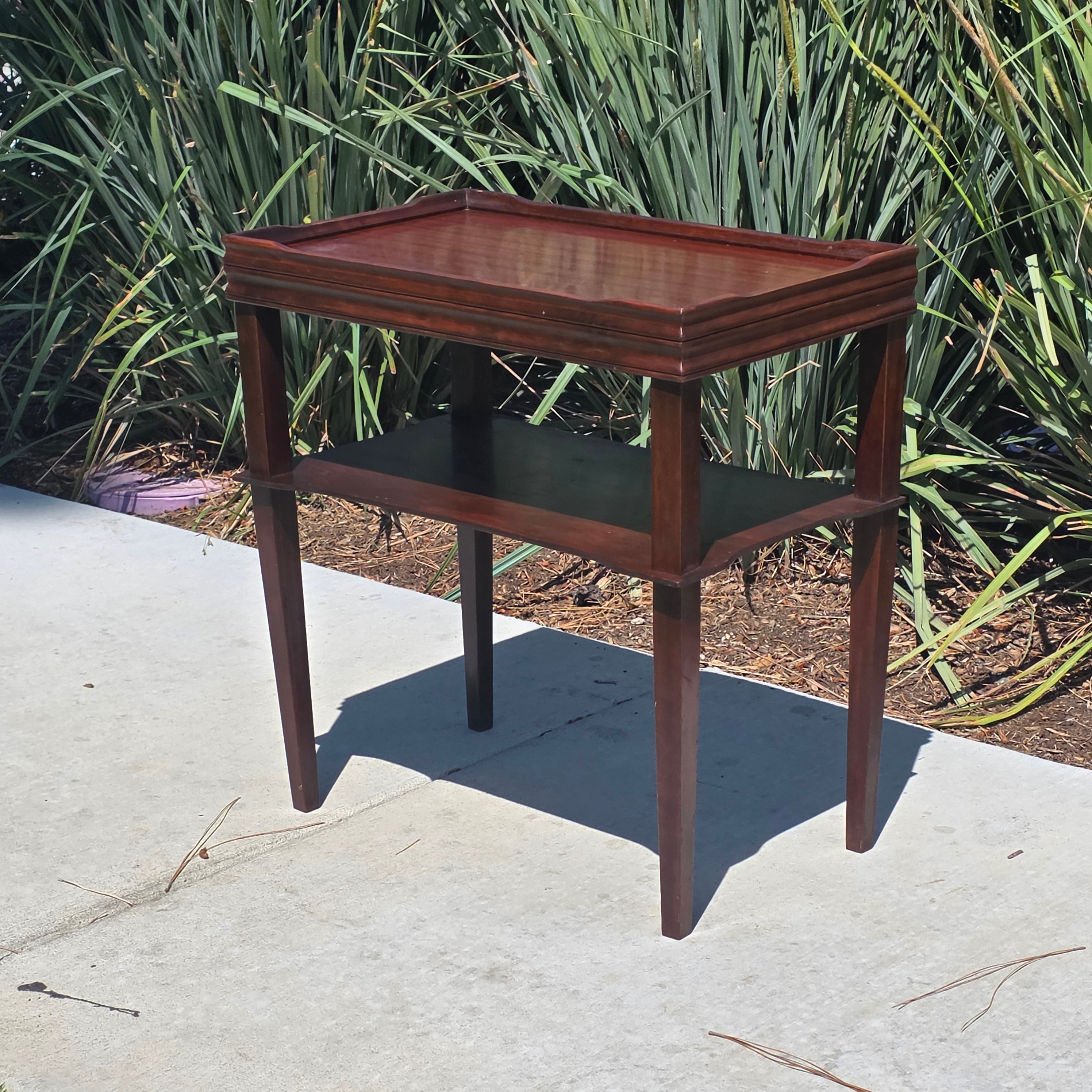 Vintage Mahogany 2-Tier Side Table Nightstand Tray Top Teacart Knockdown Brown