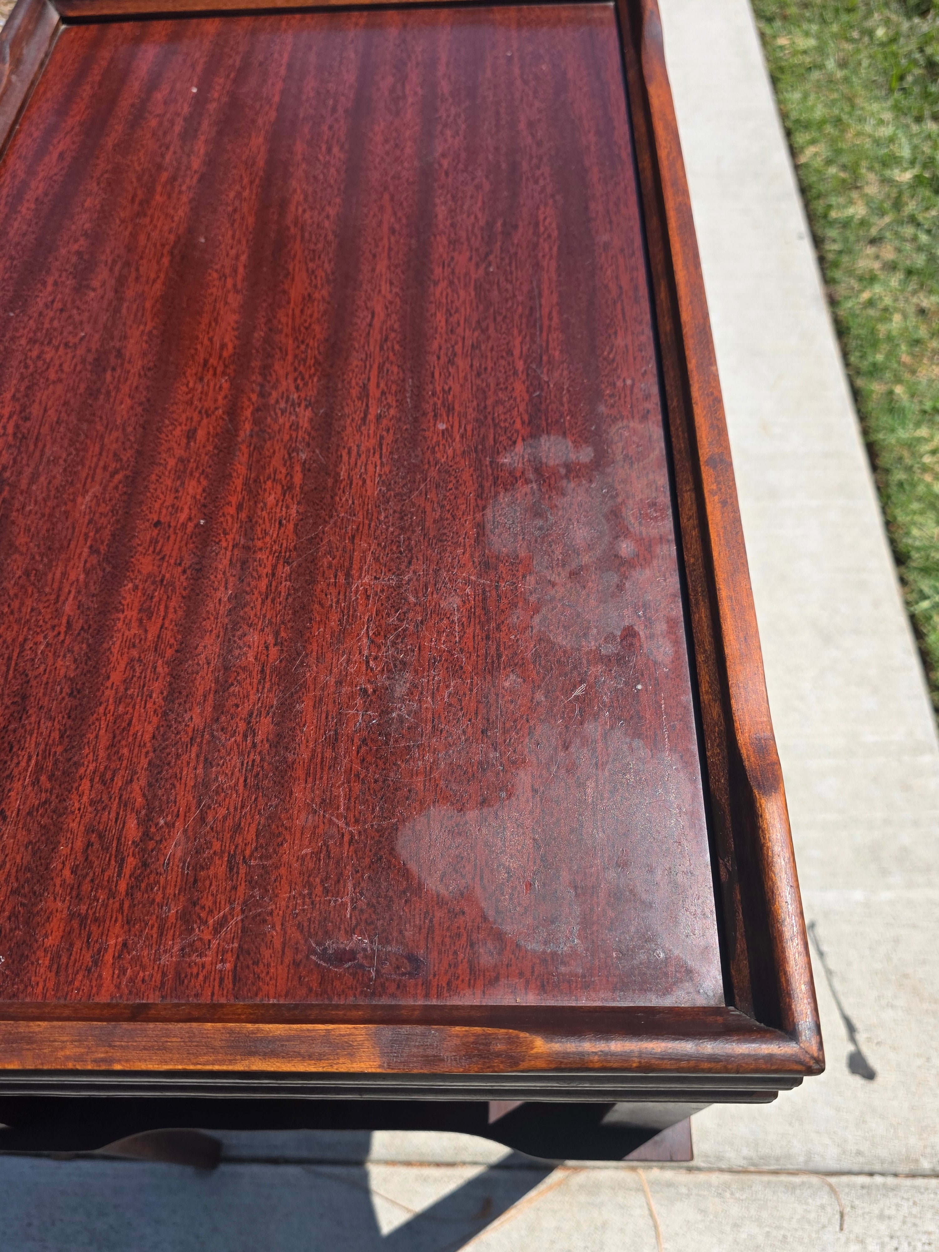 Vintage Mahogany 2-Tier Side Table Nightstand Tray Top Teacart Knockdown Brown