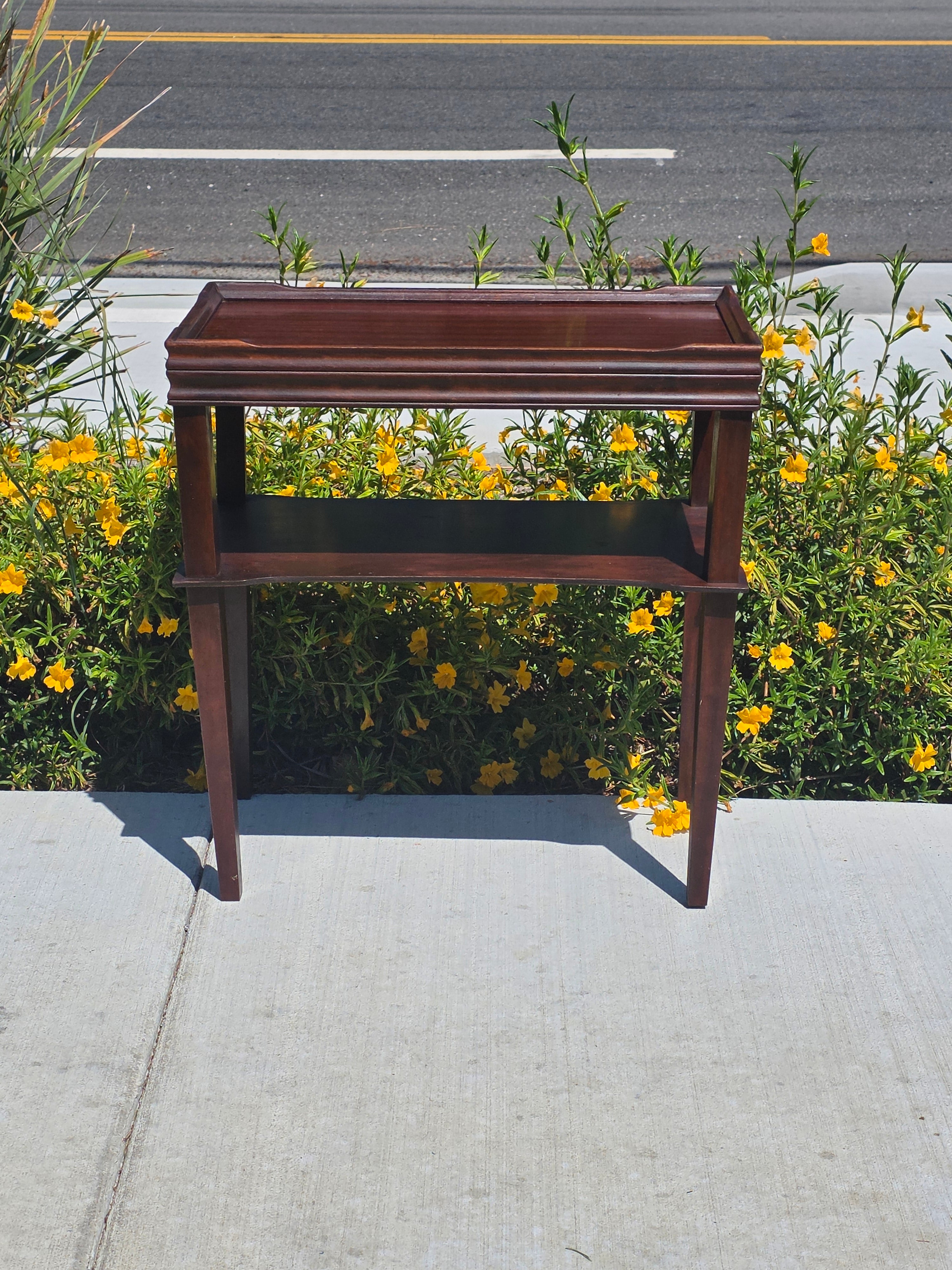 Vintage Mahogany 2-Tier Side Table Nightstand Tray Top Teacart Knockdown Brown