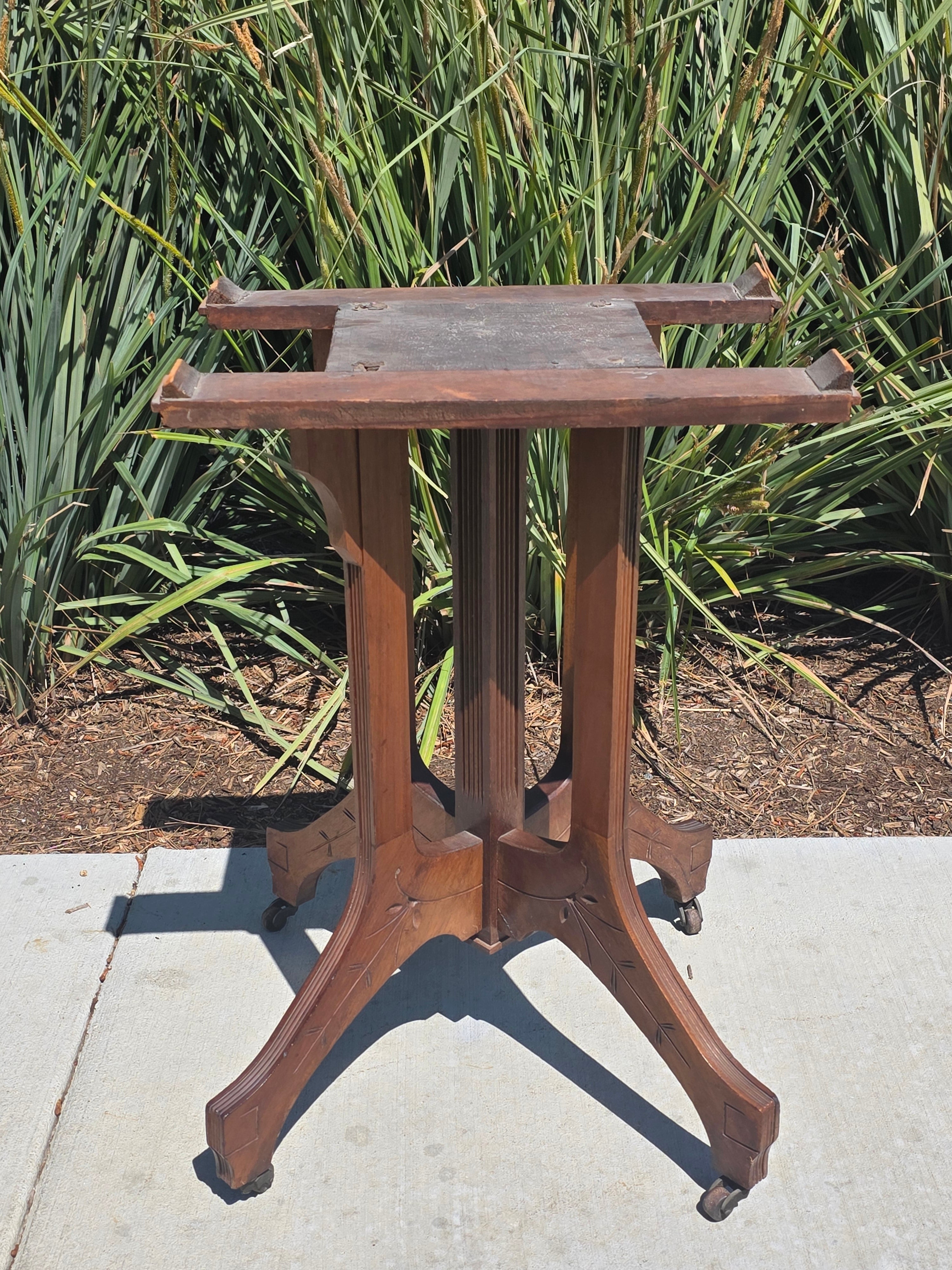 Antique Eastlake Marble Top Side Table Walnut Wood Victorian 19th C Lamp Stand