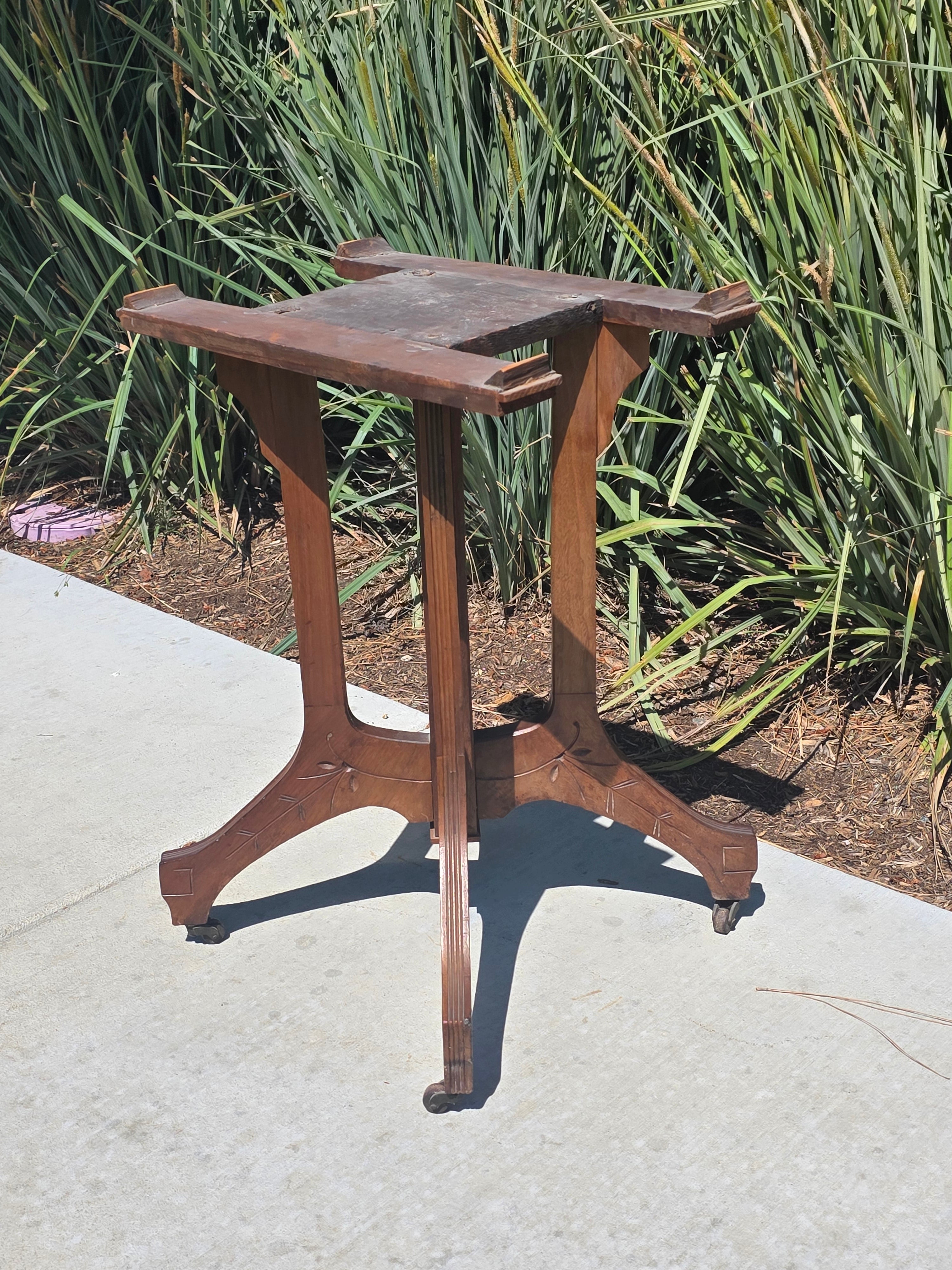 Antique Eastlake Marble Top Side Table Walnut Wood Victorian 19th C Lamp Stand