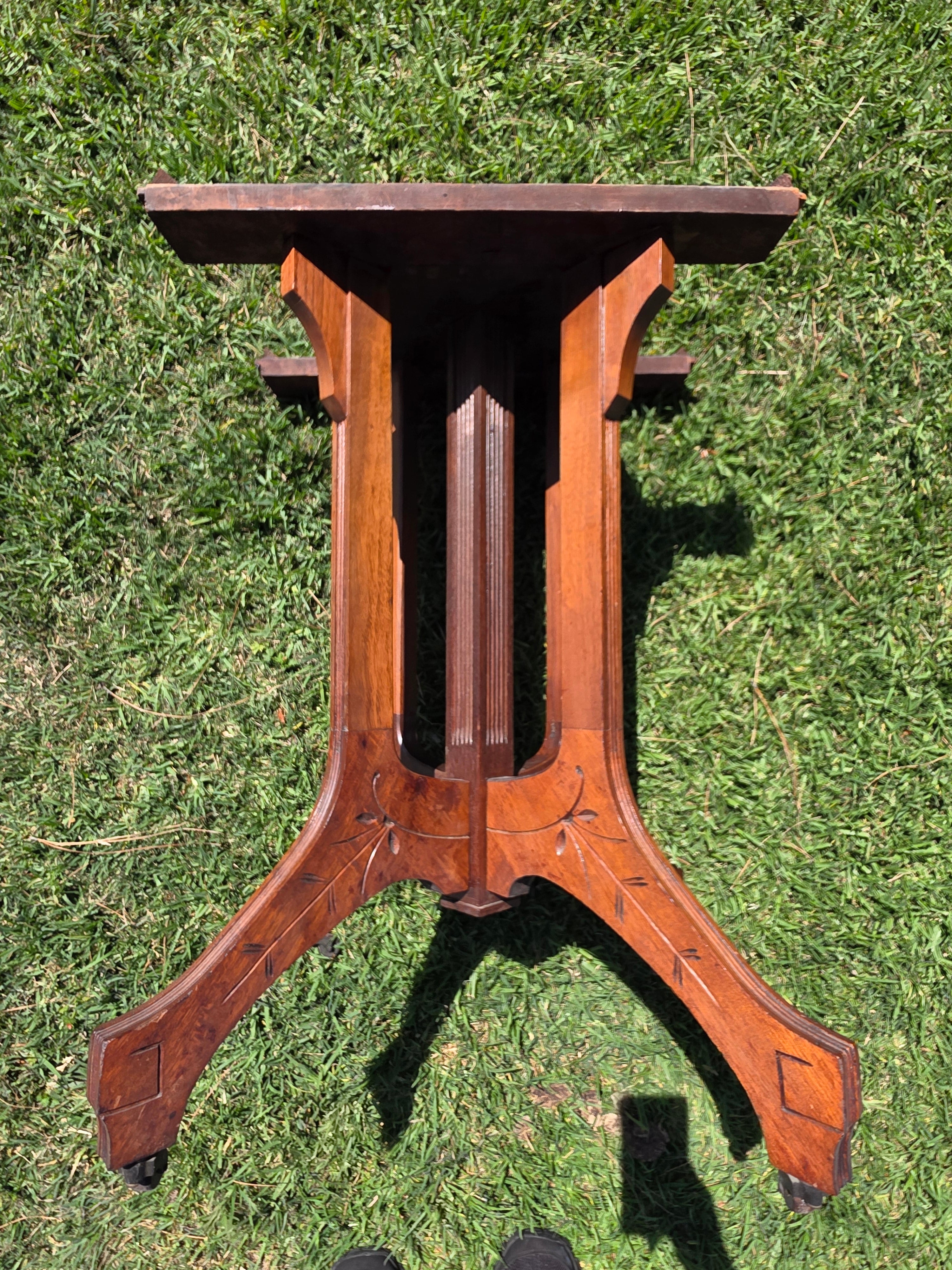 Antique Eastlake Marble Top Side Table Walnut Wood Victorian 19th C Lamp Stand