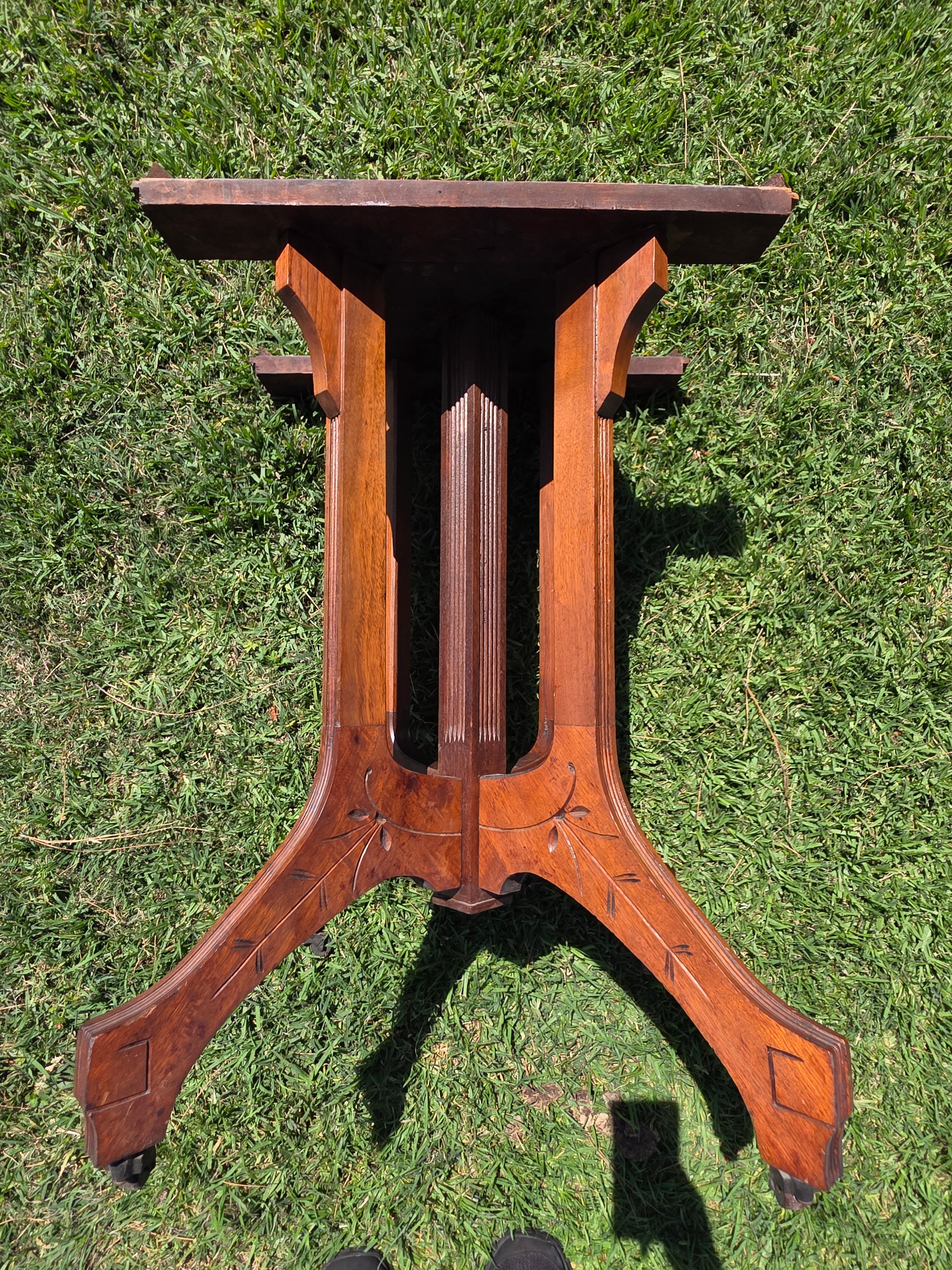 Antique Eastlake Marble Top Side Table Walnut Wood Victorian 19th C Lamp Stand