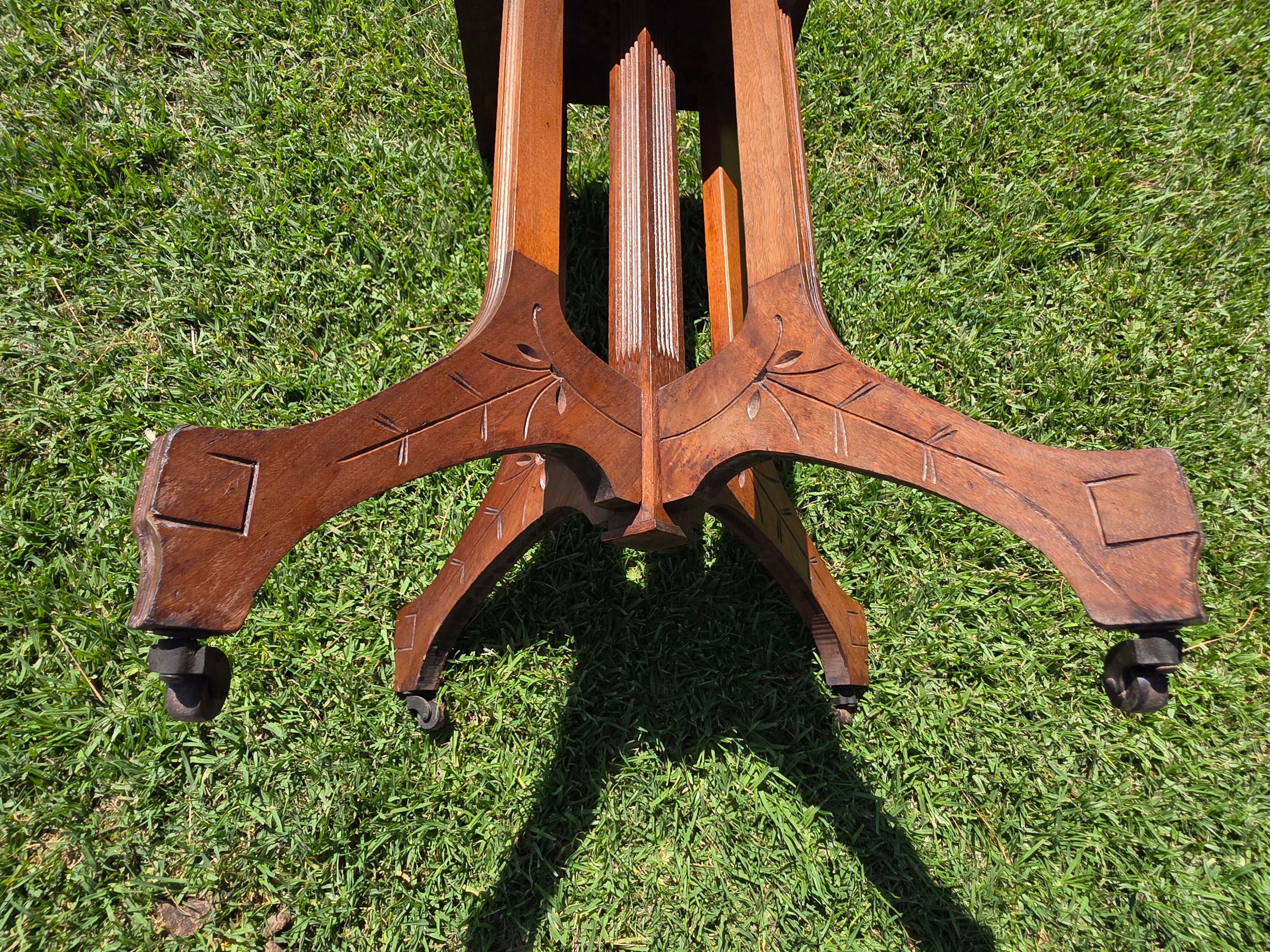 Antique Eastlake Marble Top Side Table Walnut Wood Victorian 19th C Lamp Stand