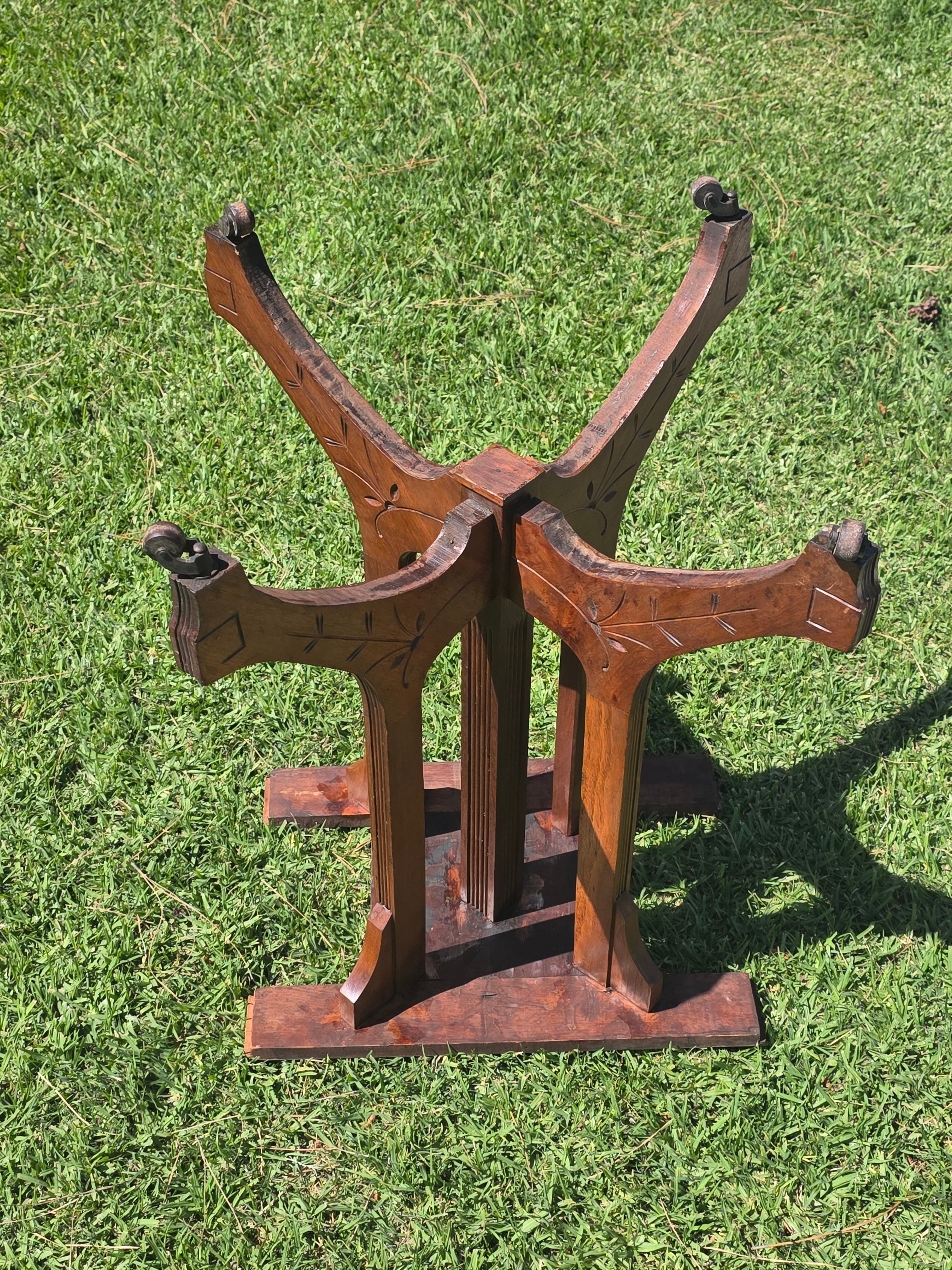 Antique Eastlake Marble Top Side Table Walnut Wood Victorian 19th C Lamp Stand