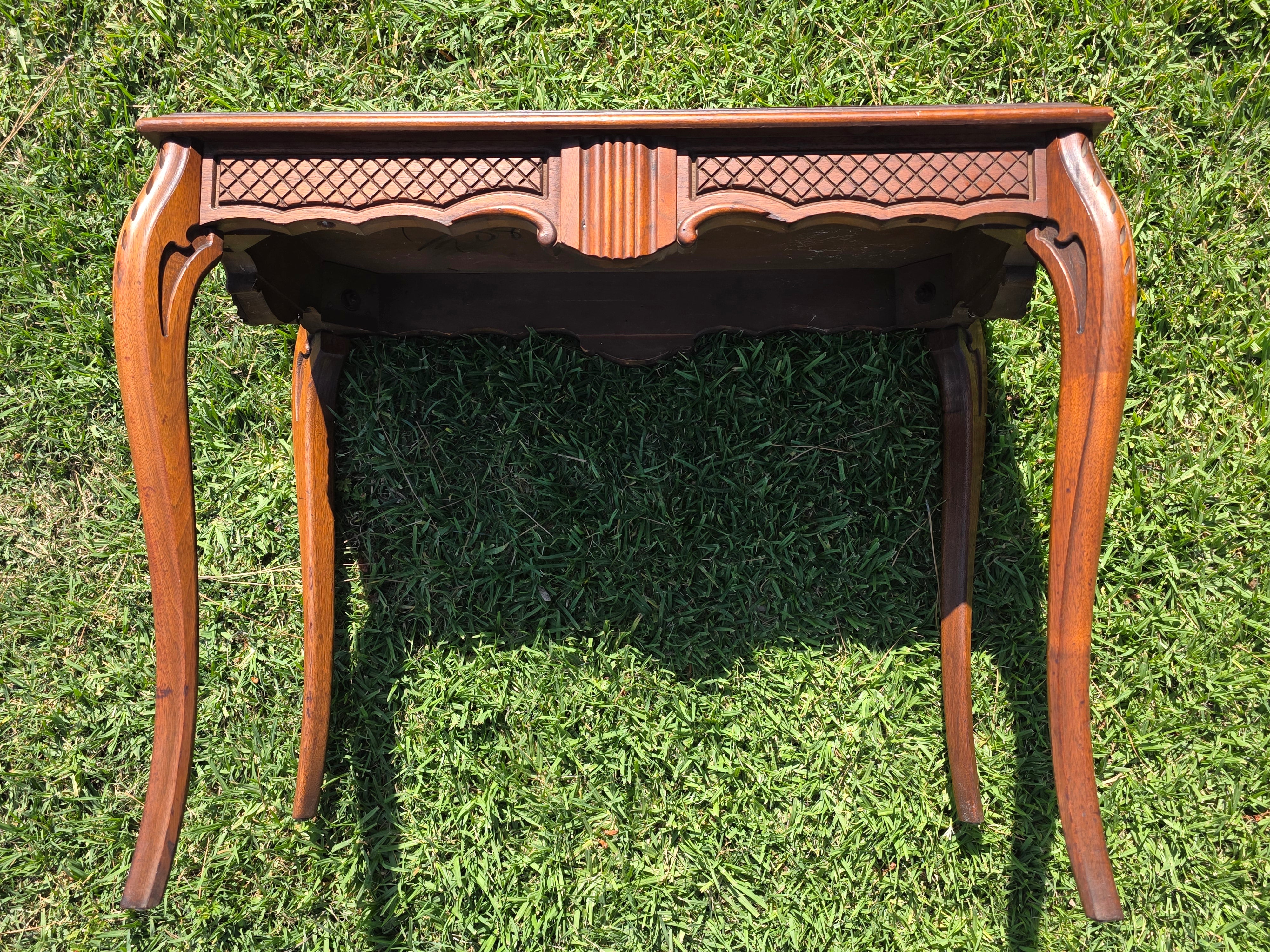Vintage French Queen Anne Console Table Wood Accent Inlay Cabriole Leg 26" Small