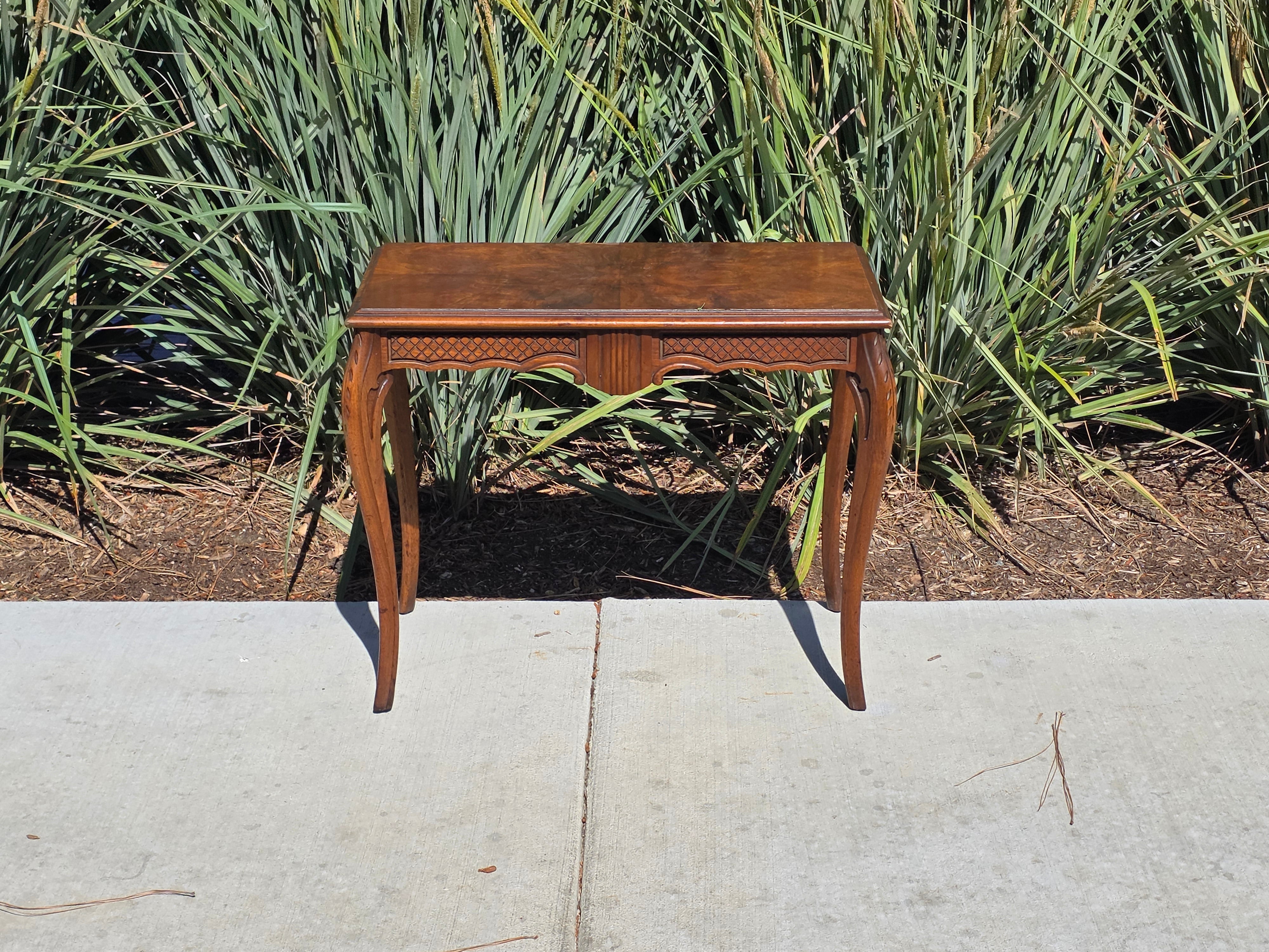 Vintage French Queen Anne Console Table Wood Accent Inlay Cabriole Leg 26" Small