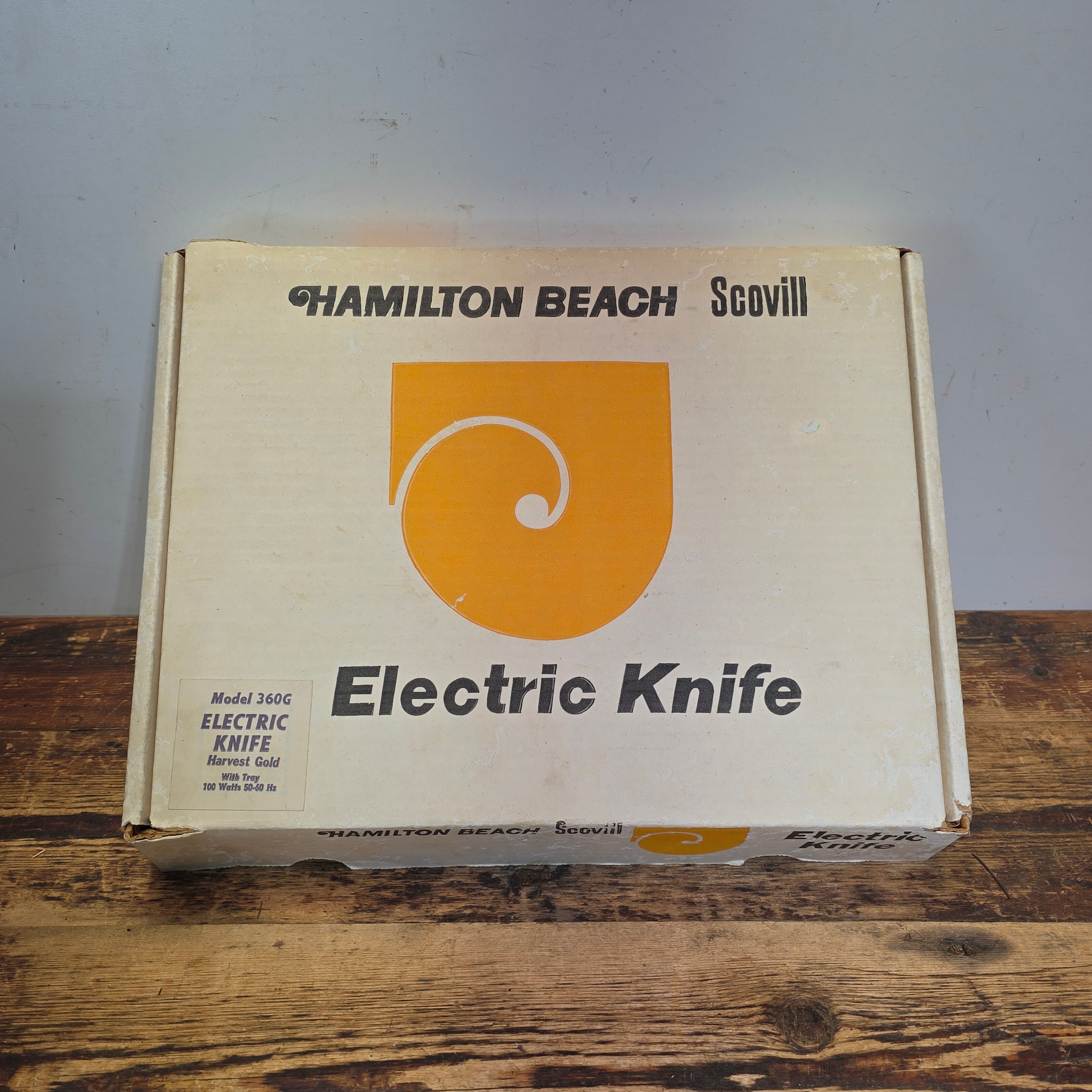 Vintage Hamilton Beach Electric Knife 360G Harvest Gold MCM Box As Is For Parts (Not Working)