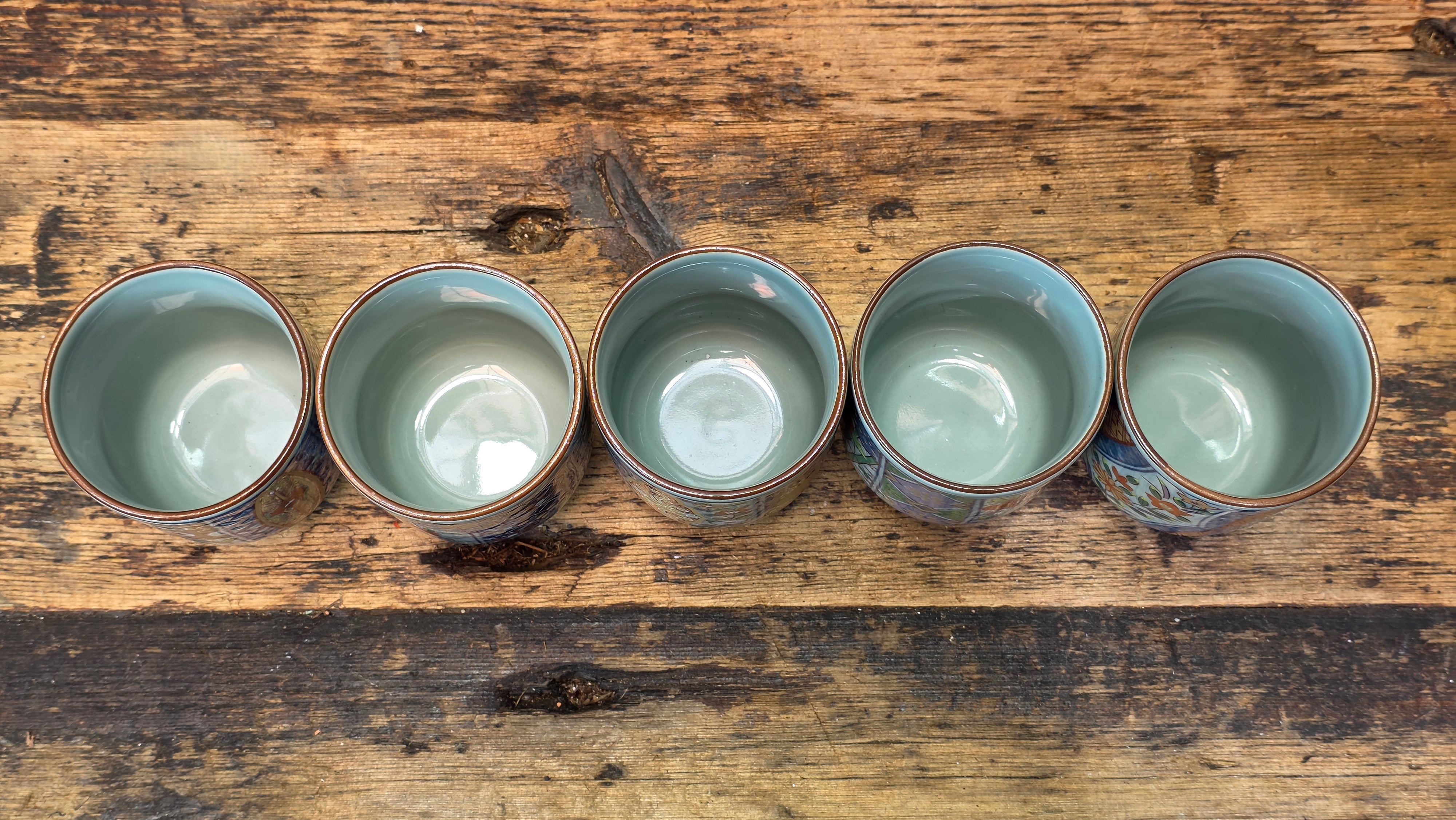 Arita Ware Nishou Kiln Tea Cups Set of 5 Somenishiki Imari Porcelain Japan 5oz