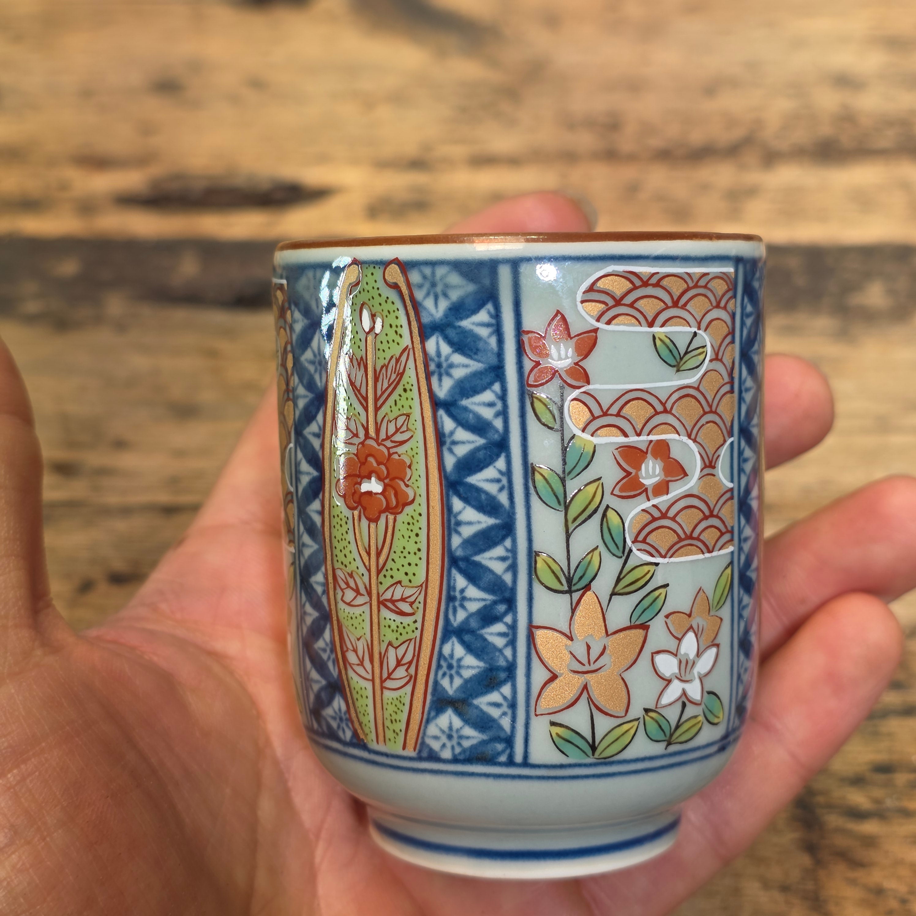 Arita Ware Nishou Kiln Tea Cups Set of 5 Somenishiki Imari Porcelain Japan 5oz