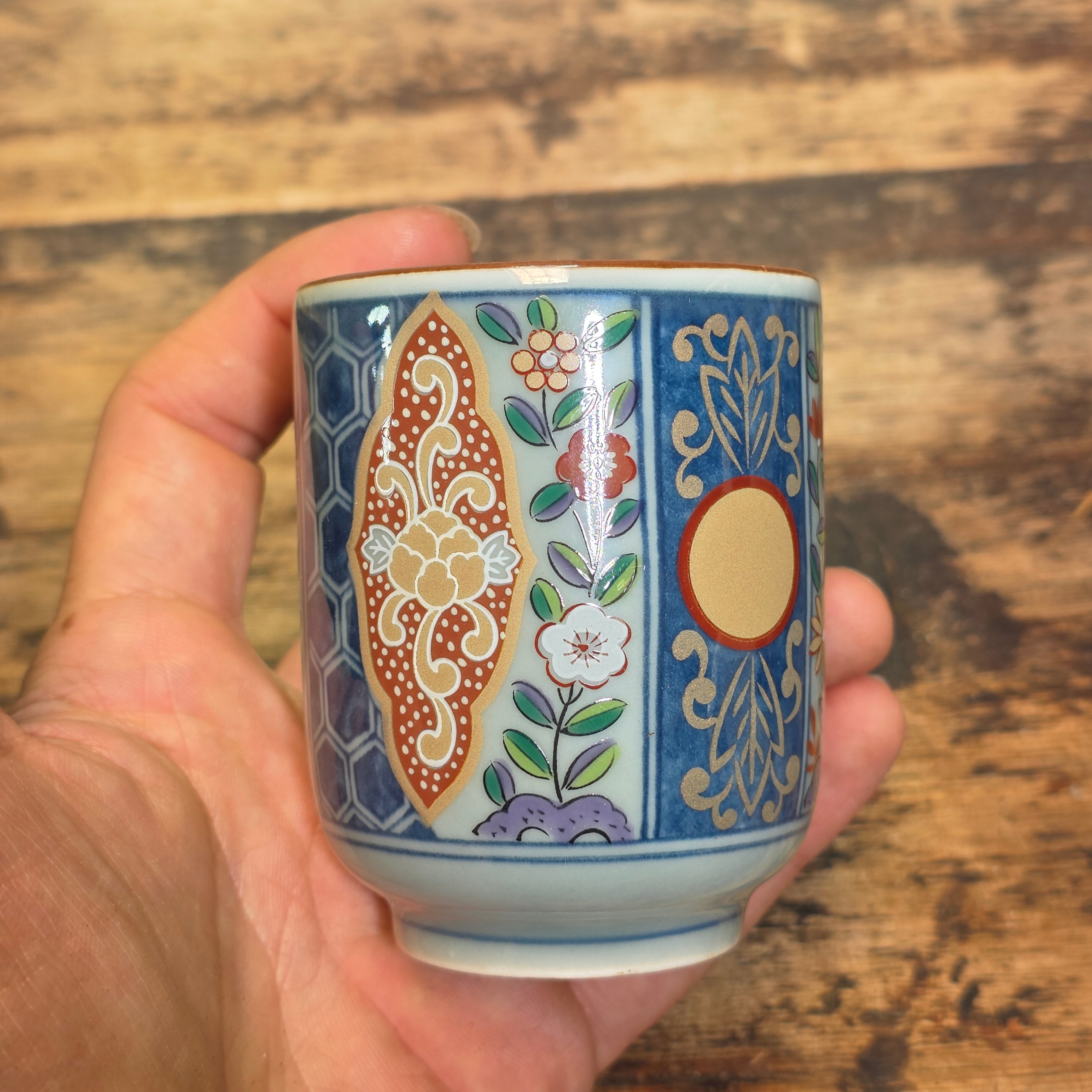 Arita Ware Nishou Kiln Tea Cups Set of 5 Somenishiki Imari Porcelain Japan 5oz