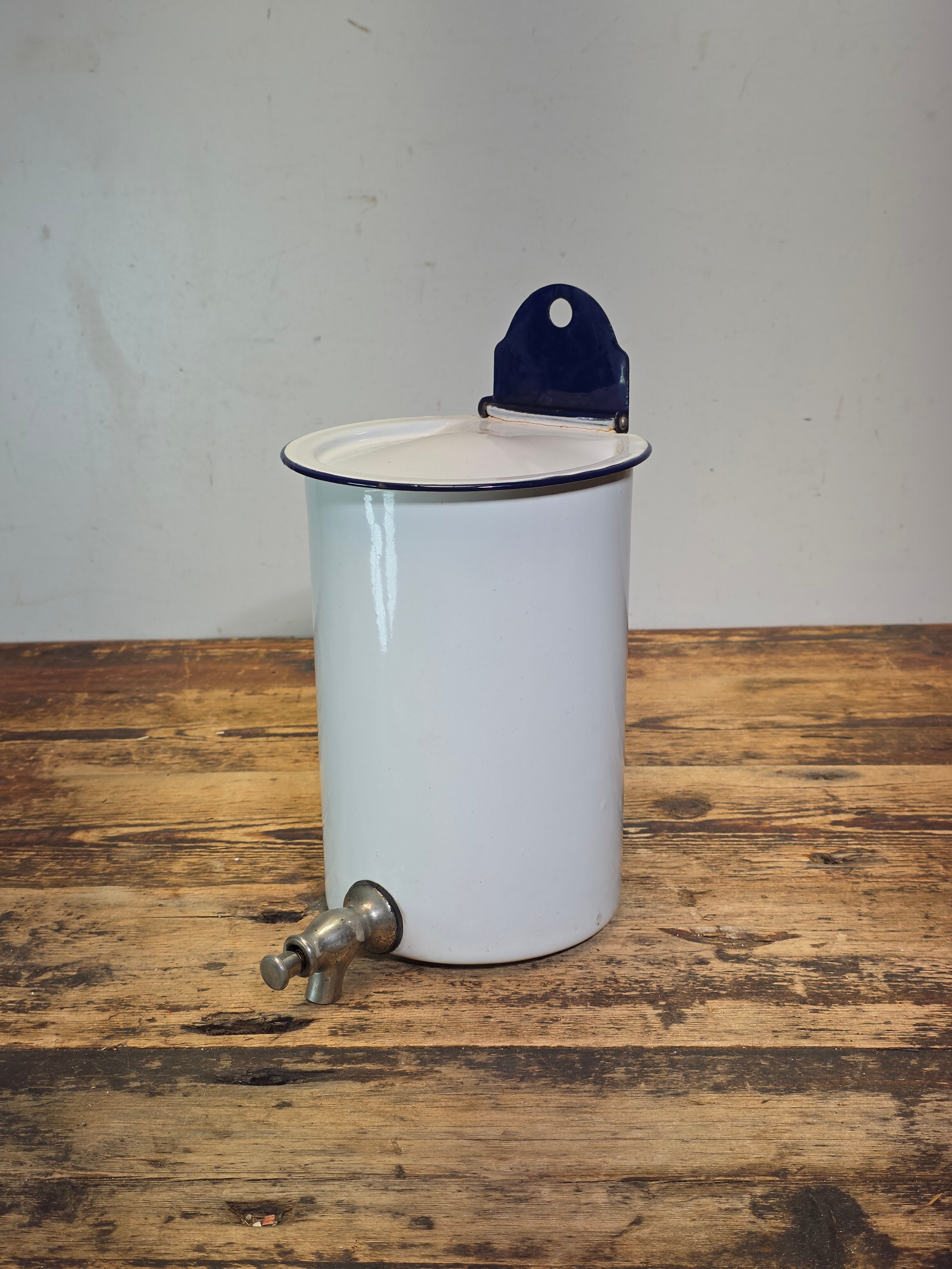 Vintage French Enamel Lavabo Water Dispenser Fountain Tank Wall Hanging (Leaks)