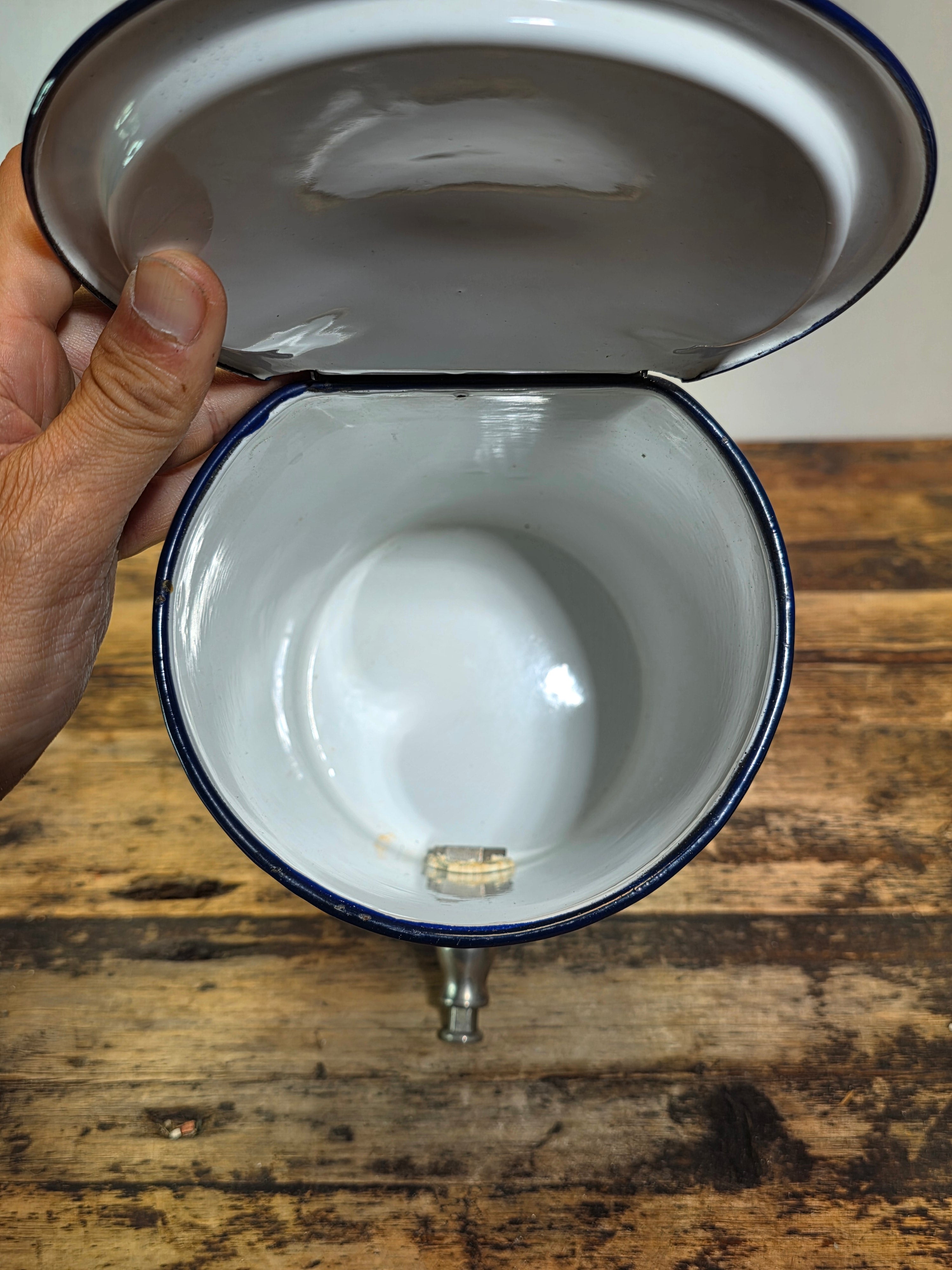 Vintage French Enamel Lavabo Water Dispenser Fountain Tank Wall Hanging (Leaks)