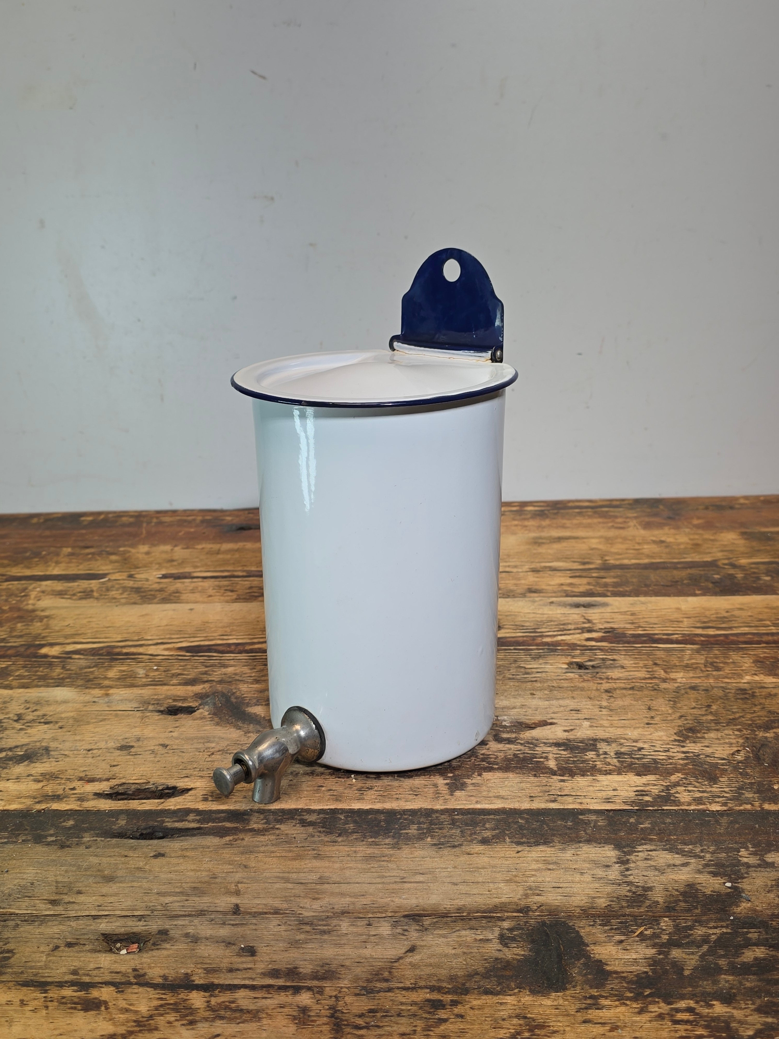 Vintage French Enamel Lavabo Water Dispenser Fountain Tank Wall Hanging (Leaks)