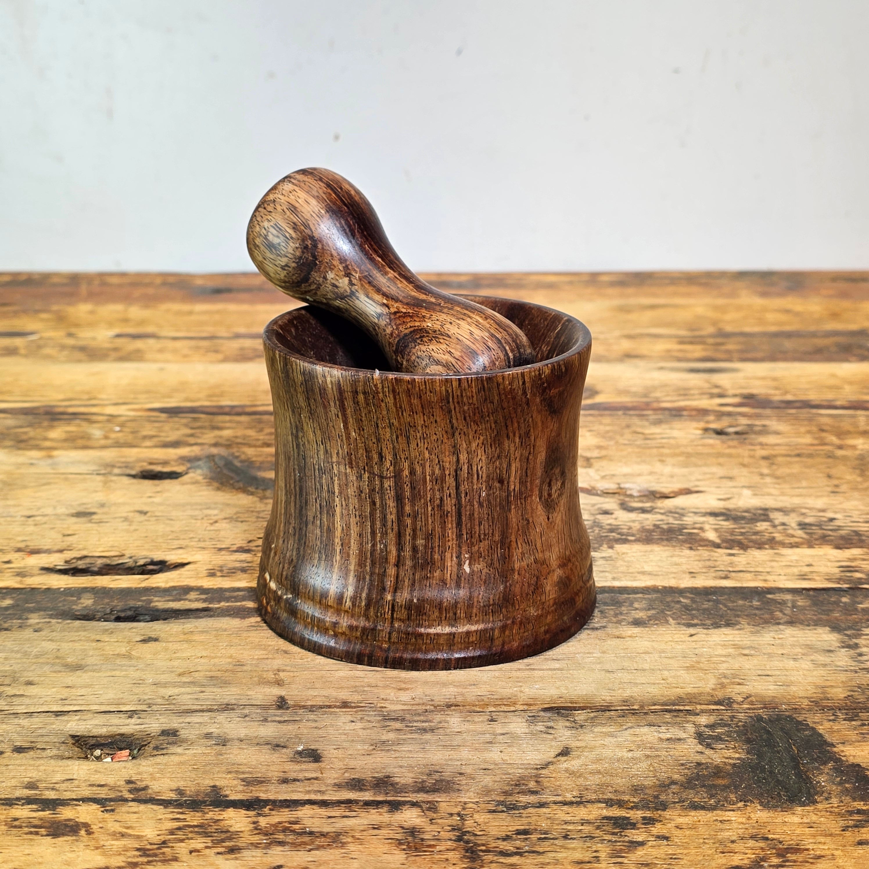 Vintage Wood Mortar & Pestle Set Signed JR Farmhouse Primitive Herb Grinder 4.5"
